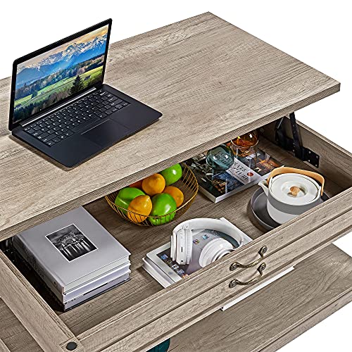 Yaheetech Grey Coffee Table, Lift Top Coffee Table With Hidden Compartment & Shelf, Pop Up Tabletop Dining/Center Table For Living Room Reception, 43Inch L #TOP4