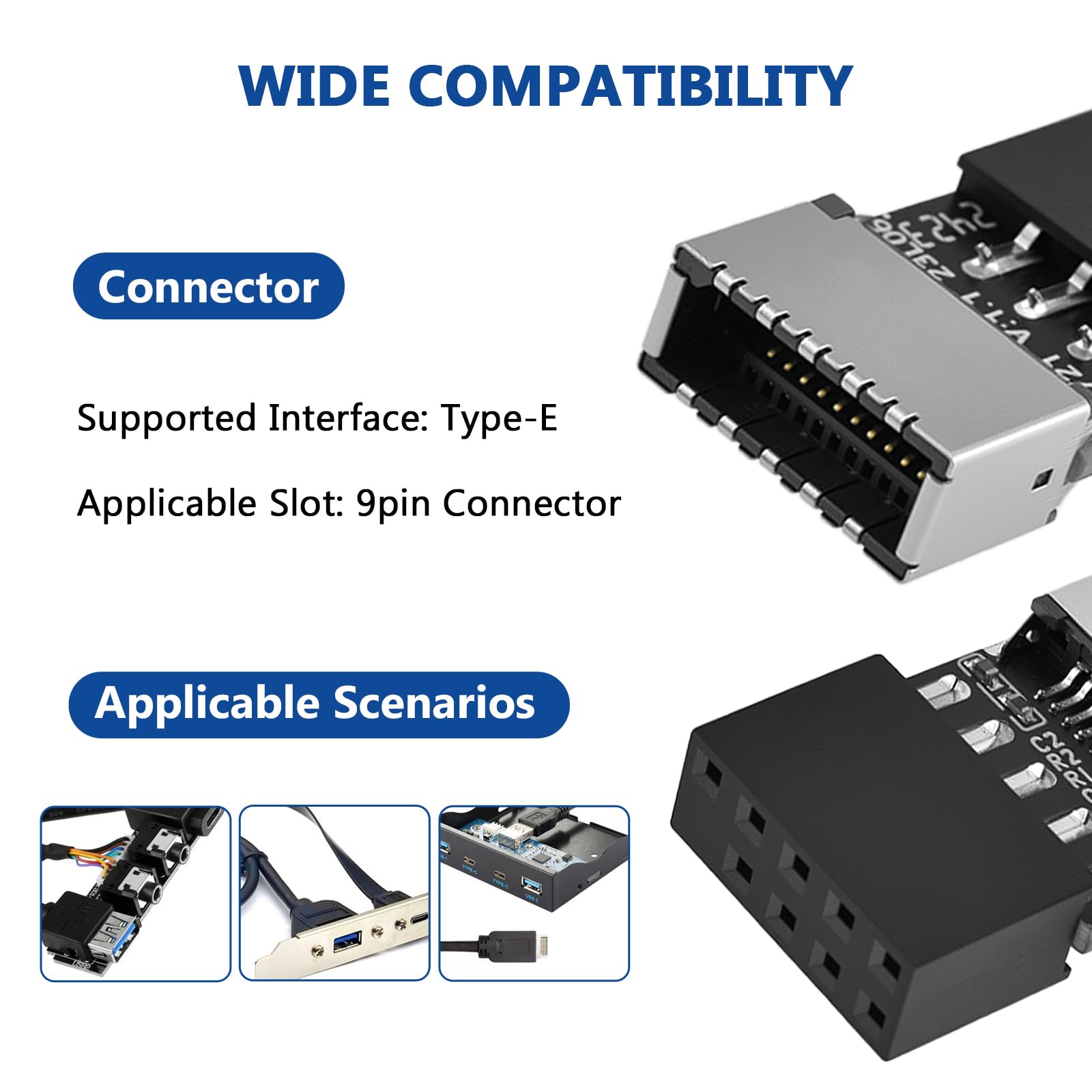 Adaptador de cabecera USB 2.0 a USB 3.2 Gen 1, placa base macho de 9 pines a USB 3.1 tipo E (llave A) hembra para extender puertos USB C en el panel frontal de la PC (paquete de 2)