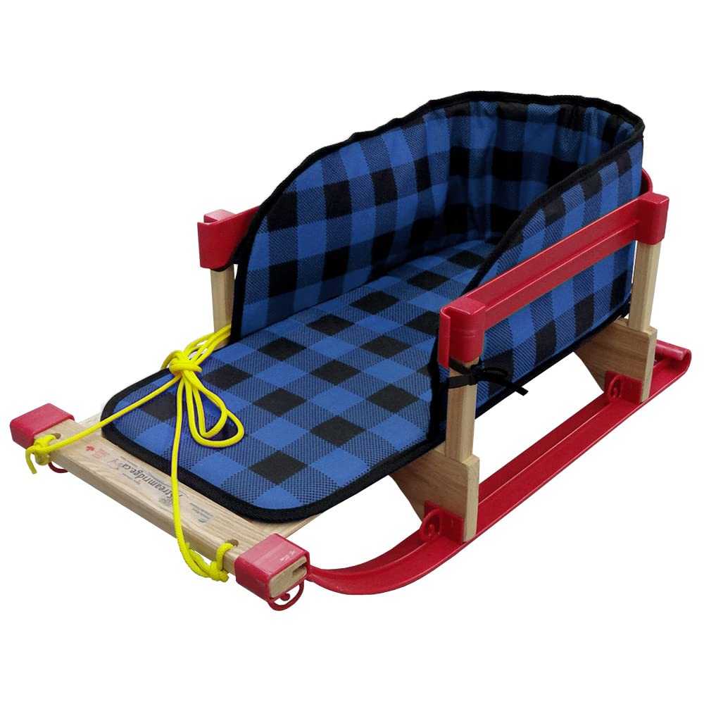 Superio Children Wooden Sled, Snow Sled for Toddlers, Kids Sleigh with Pull Ropes and Cushion, Baby Sled