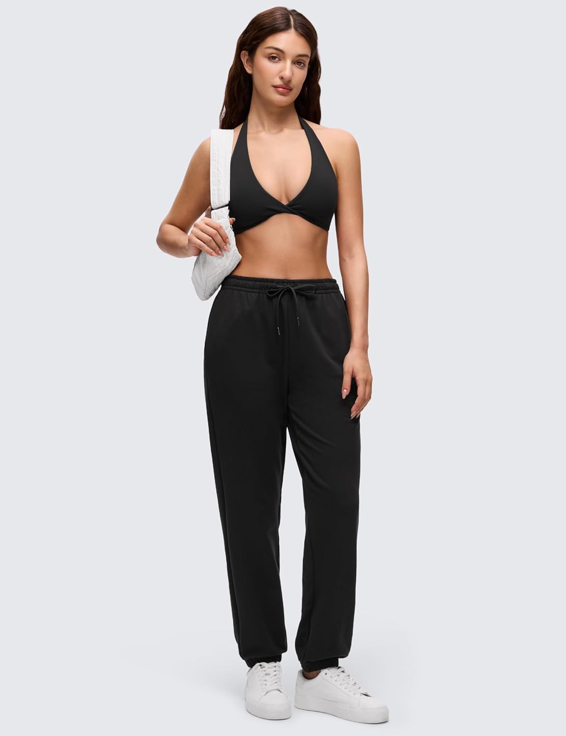 CRZ YOGA Butterluxe Double Lined Twist Halter Sports Bras for Women - Deep V Neck Crop Top Casual Open Back Non Padded - Image 4