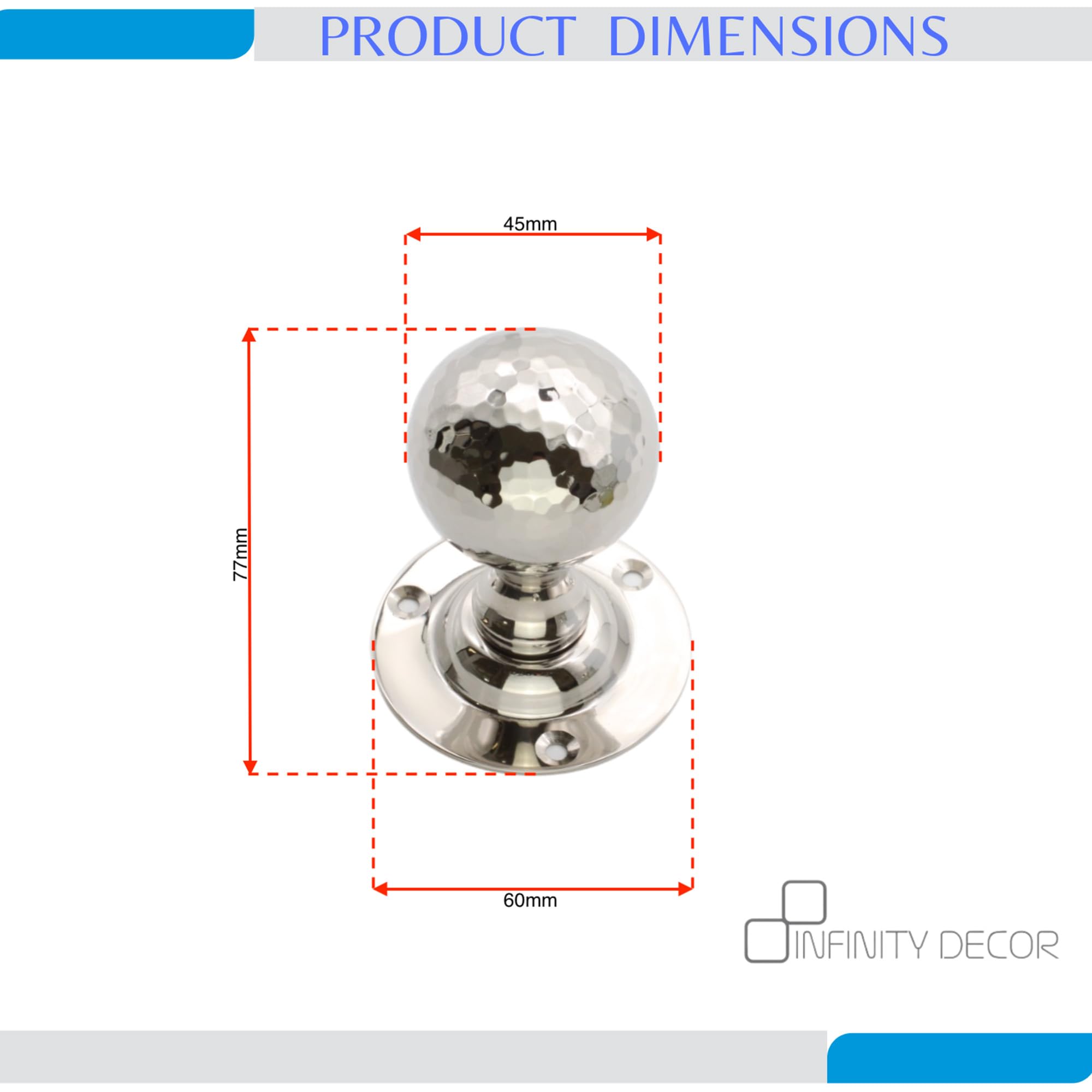 Infinity Decor Polished Nickel Victorian Hammered Pattern Ball Round Door Knobs works 45mm Pull Handles Set - Image 3