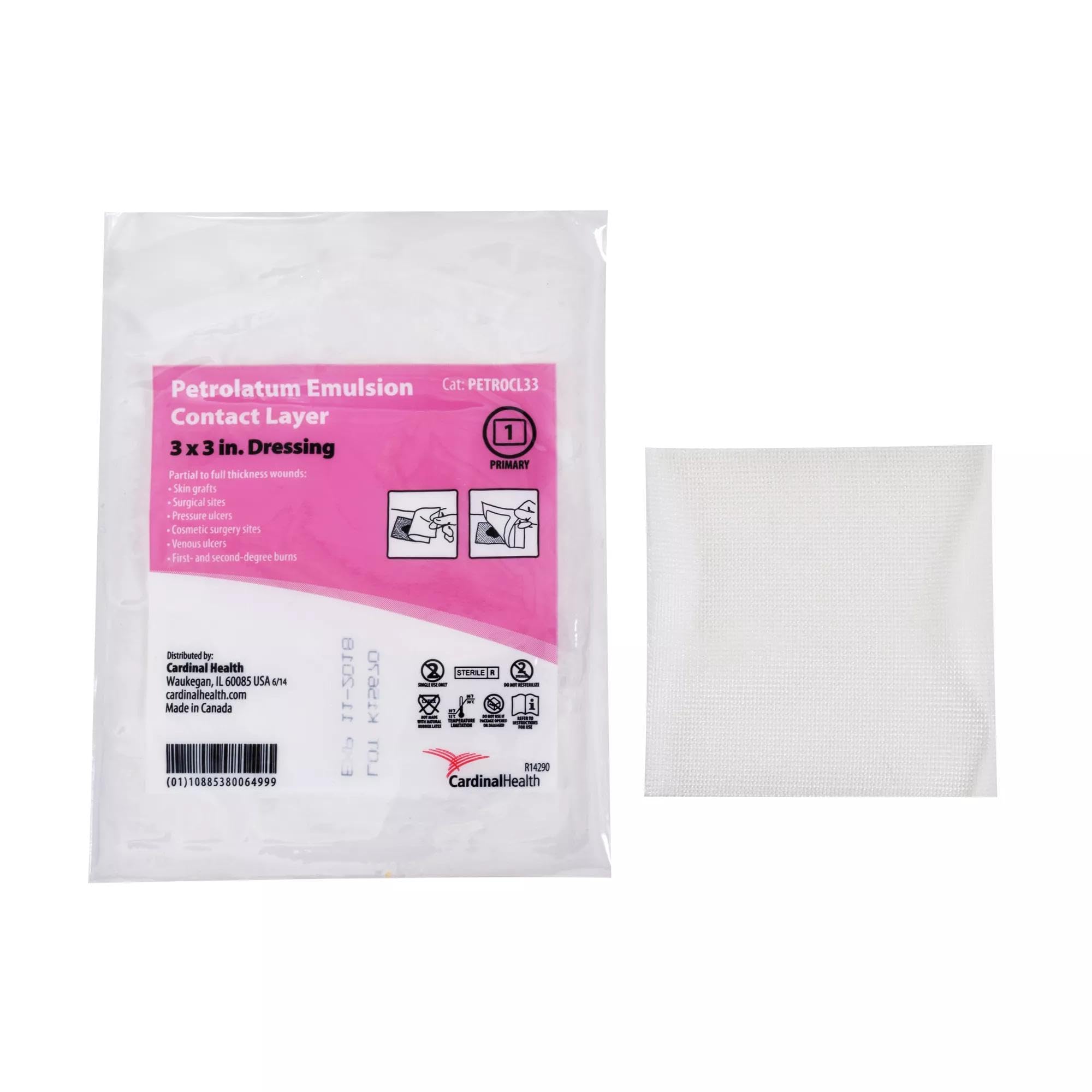 Cardinal Health™ Nonadherent Petrolatum Emulsion Contact Layer Dressing, 3 x 3IN, Case of 12 Boxes of 50