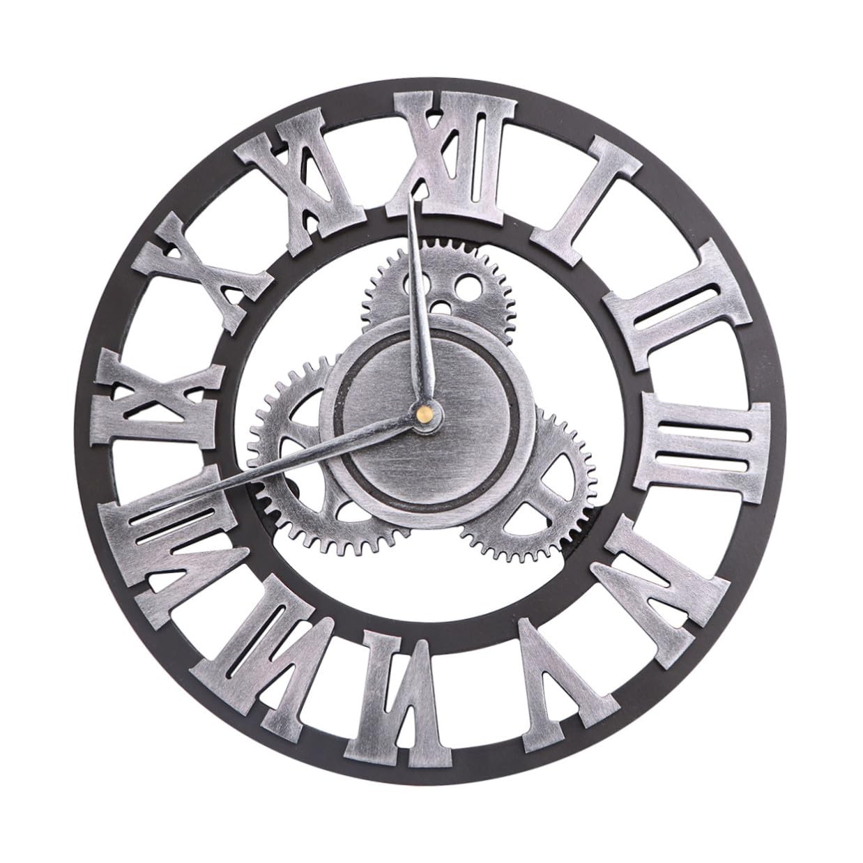 Orologio da Parete a Ingranaggi Stile Industriale Argento | Metallo e Legno, Installazione Semplice e Rimozione Rapida, per Camera da Letto o Idea Regalo