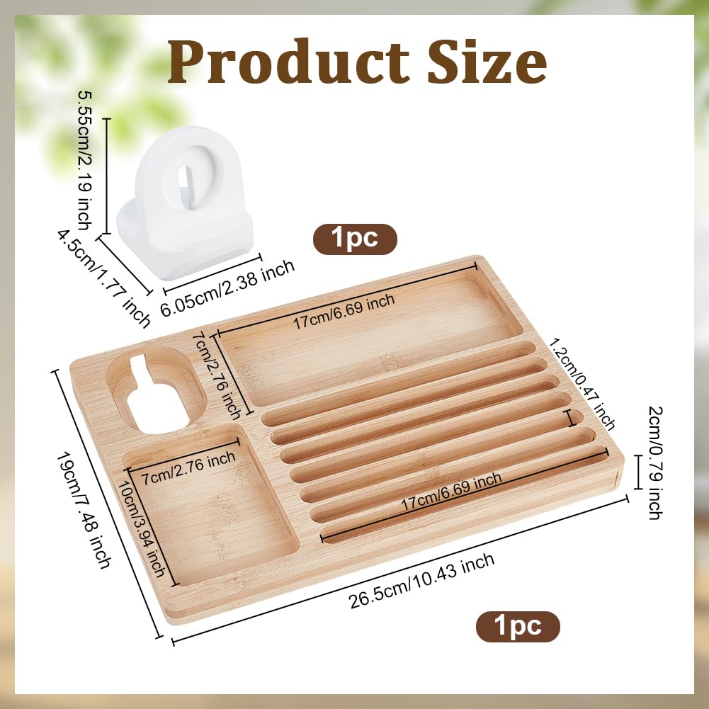 OLYCRAFT Organizador de correa de reloj de madera con pantalla de silicona, 19 x 26,5 x 2 cm, bandeja de pantalla grande con estación de carga, correas de reloj, relojes, bandeja de almacenamiento