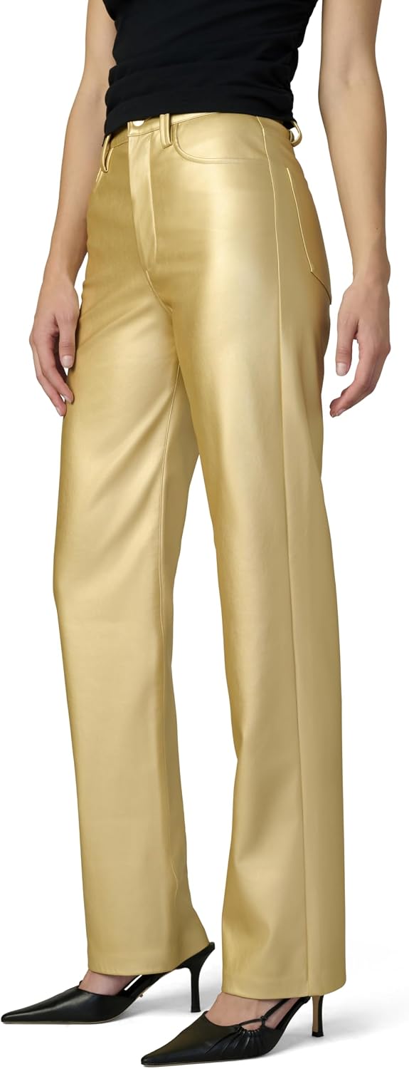 Joe's Jeans Women's The Margot High Rise Straight Leg Jean, Metallic Gold Vegan Leather, 28