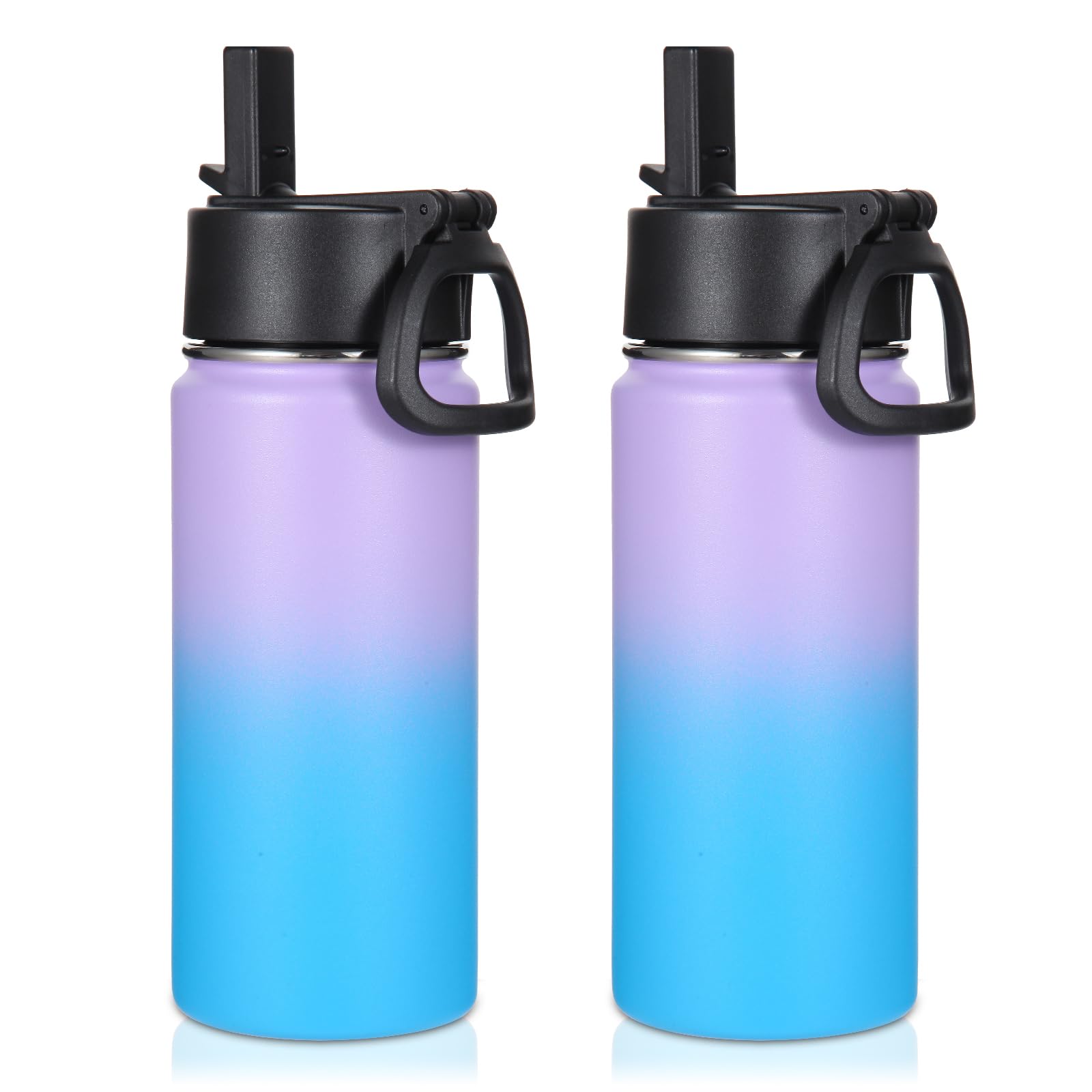 Volhoply 16 OZ Kids Water Bottle Bulk 2 Pack,Insulated Sports Bottles with Straw Lid,Stainless Steel Bottle with Handle Keep Cold,Double Wall Vacuum