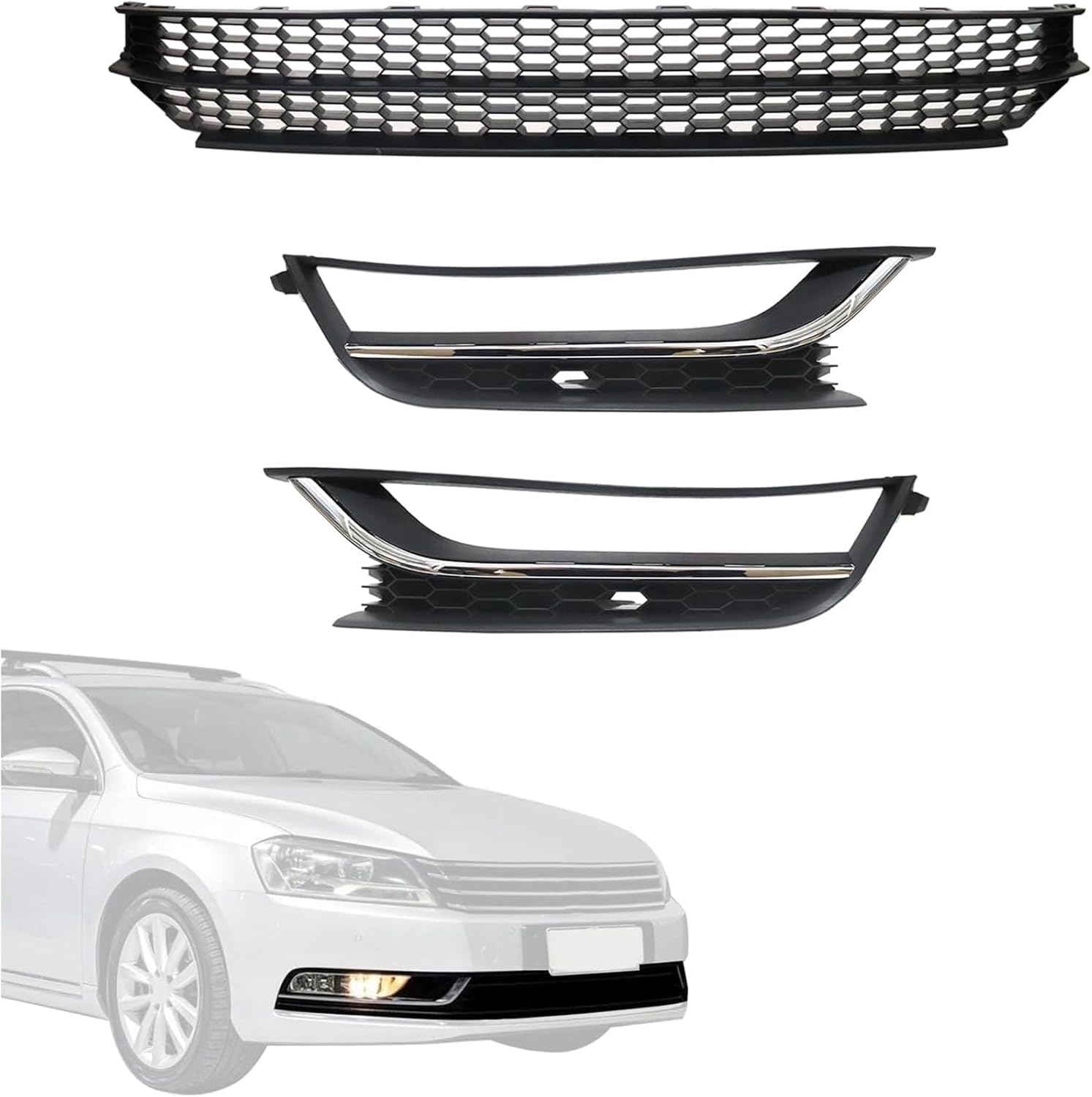 SecosAutoparts Front Bumper Lower Grille and Foglight Grill Cover Fit for Volkswagen Passat 2012 2013 2014 2015 Replace# 561853666 561853677 561853665