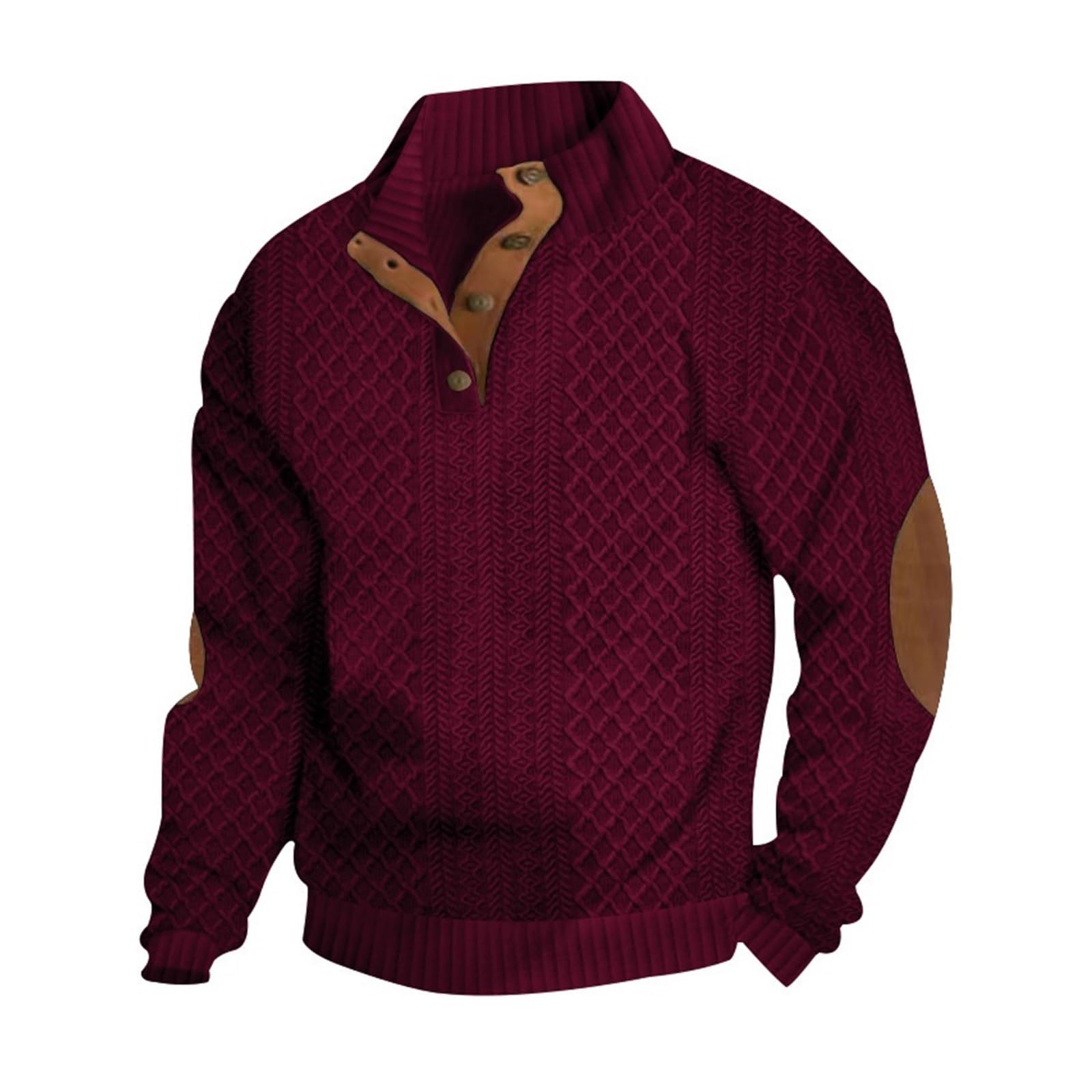 Jersey henley de hombre con punto trenzado y coderas para invierno 7