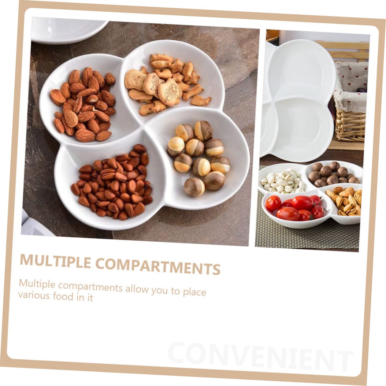 Assiette à Compartiments 4 Sections en Céramique, Surface Lisse