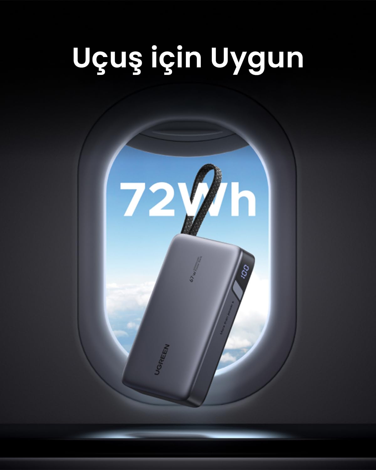 UGREEN Nexode 55996B - Power Bank con cavo integrato, 20.000 mAh, 67 W, USB-C