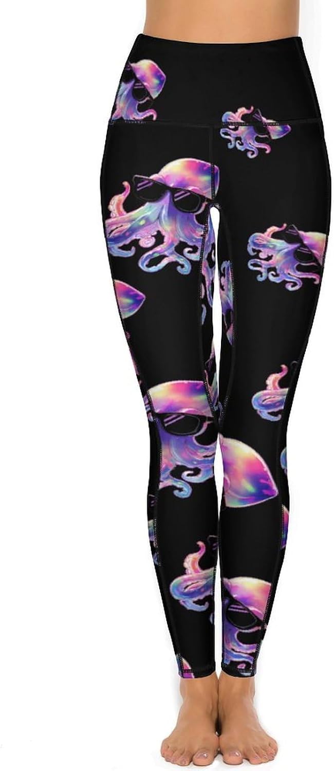 Funny Colorful Squid Printed Yoga Leggings High Waisted Soft Stretchy Workout Pants for Women XX-Large (xx_l)