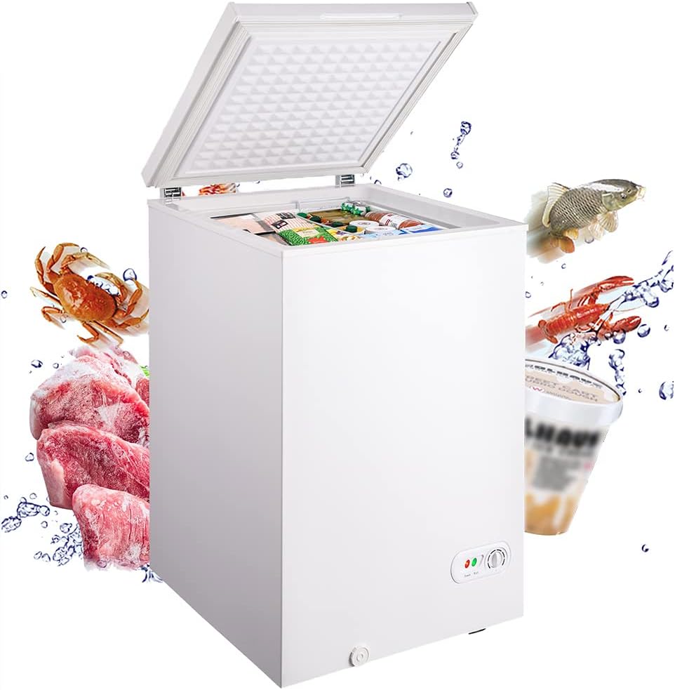 Upright Freezer, 3.5 Cu.Ft. with Top Door, Removable Storage Basket, 7-Speed Temperature Control, Energy Saving, Suitable for Office Dorms or Apartments