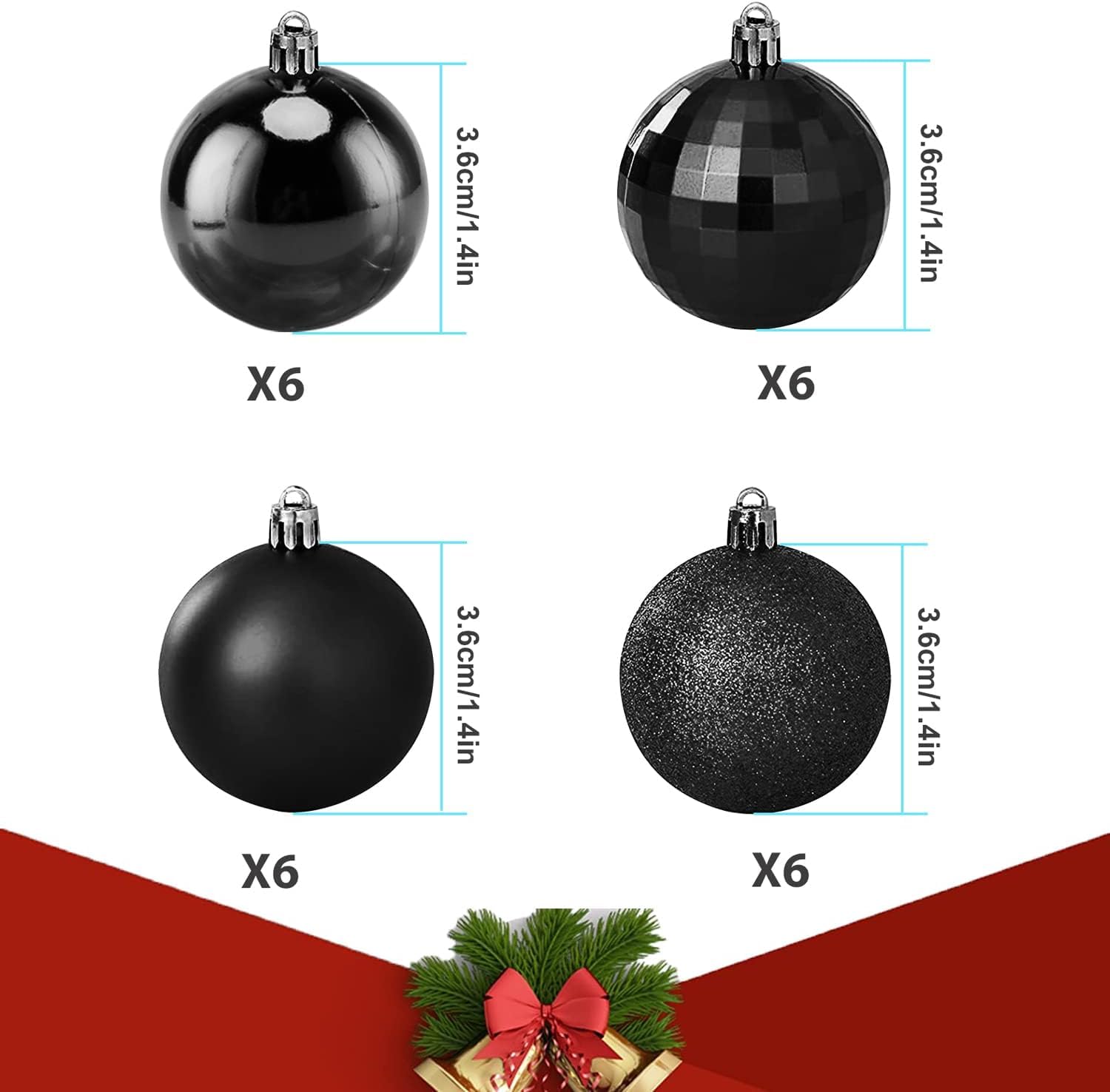 Decorazioni Natalizie 24 Palline di Natale Ornamenti Natalizi Decorazione Albero appese per Feste Matrimonio Palline Natale(White)