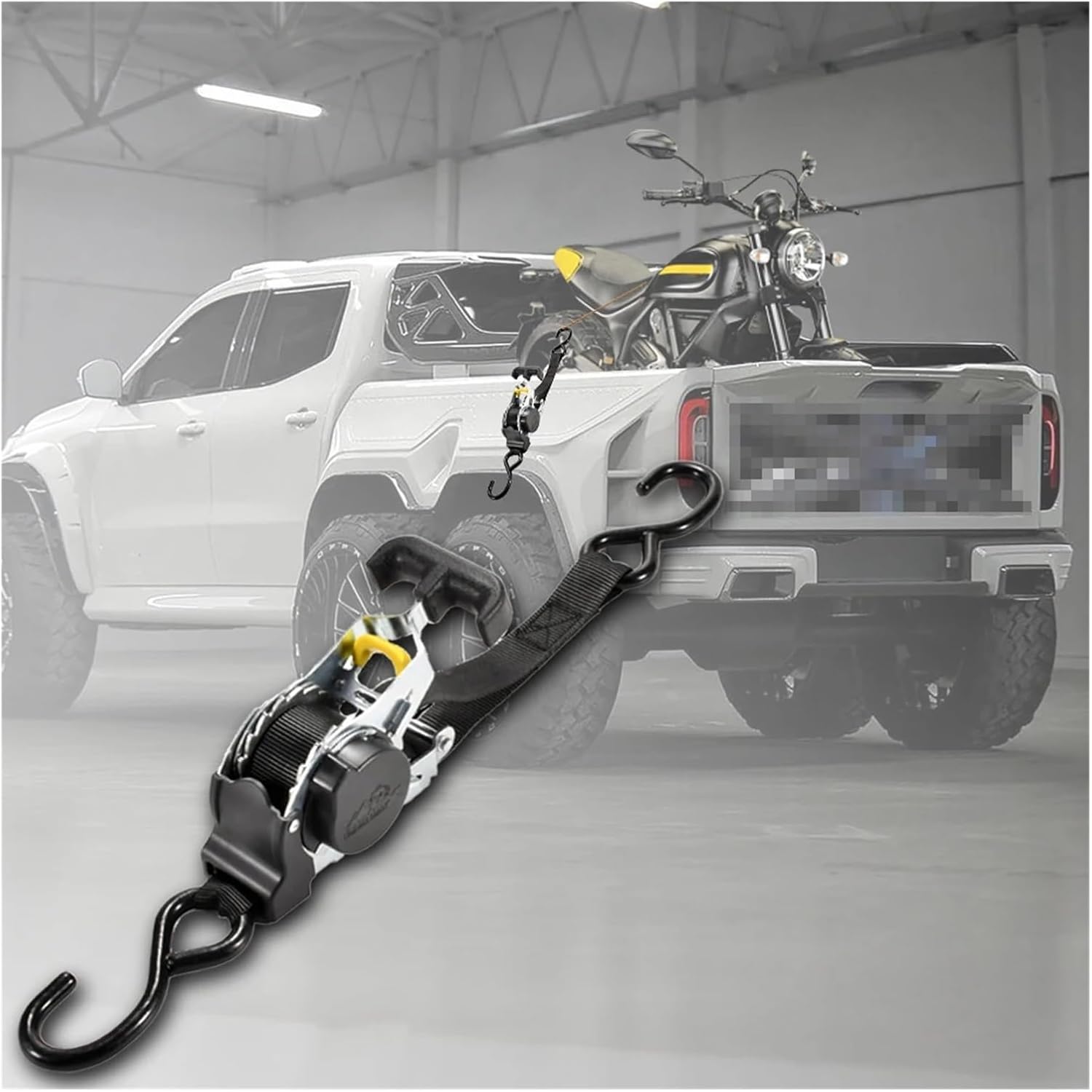 Lashing Straps Load Lugga Strap with S Hook Ratchet Tensioner Belt Tie Down Retractable Ratchet Straps for Trailers Vehicles Boat for Vans Trucks Trailer Truck Cargo(Black 2Batteries)