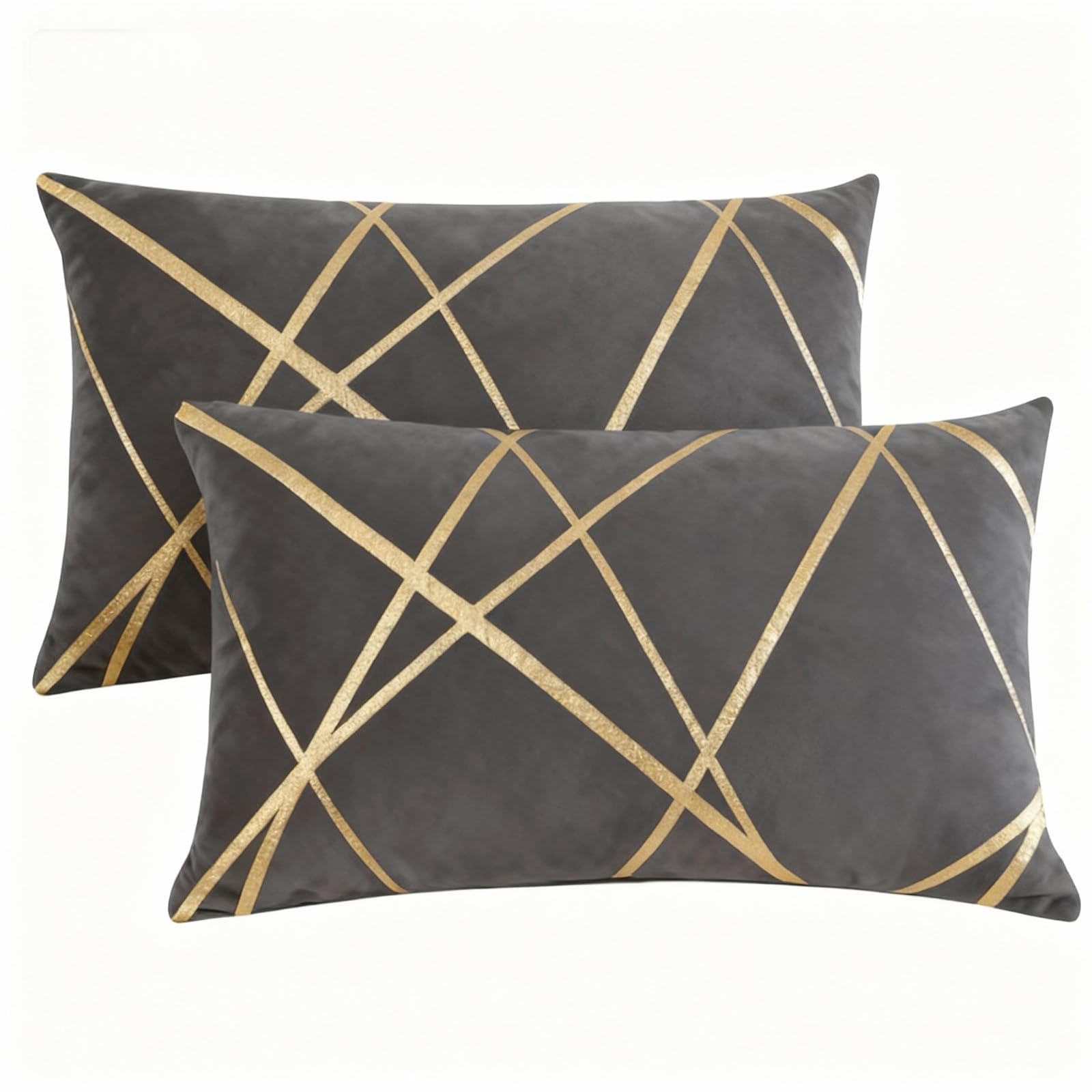 Miuyunya Luxury Velvet Cushion Covers 30cm x 50cm Gold Striped Decorative Throw Pillow Covers Rectangle Soft Lumbar Cushion Case Couch Pillowcases for Sofa Living Room Bedroom Sets of 2 Gray