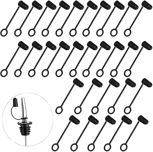 Paquete de 30 tapas antipolvo para vertederos de botellas, tapas antipolvo de goma anticaídas, tapa sellada para vertedor cónico clásico de acero