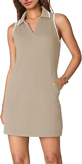 Womens Casual Summer Dresses Polo Dress Collared V Neck Sleeveless Golf Outfits with Pockets