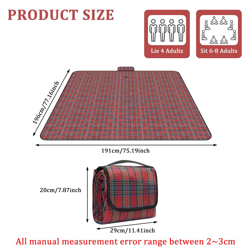 Coperta da Picnic Impermeabile 200x200 cm Pieghevole con Manico Portatile per Spiaggia, Parco, Campeggio