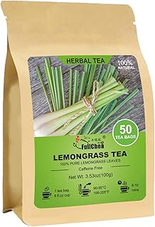 Fullchea - Lemongrass Tea Bags, 50 Teabags - Refreshing Herbal Tea Made from Pure Lemongrass Leaves - Non-GMO - Caffeine-Free - Perfect for Relaxation and Wellness
