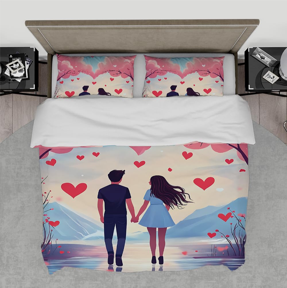 Housse de couette rose arbre en fleurs lit double romantique