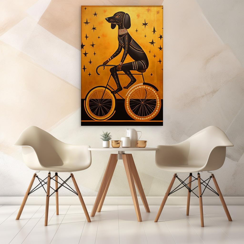 Canvas for Living room. Whimsical Dreamscape on Wheels A Daring Dog's Surreal Bicycle Adventure, 27 x 18 inch Canvas Wall Art - Ready to Hang