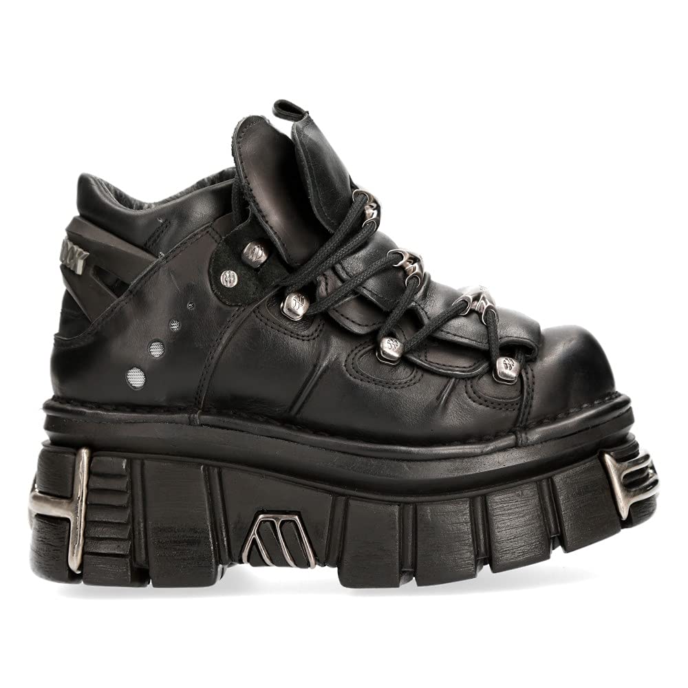 New Rock - Metallic Urban Black Shoes M.106-S112, Scarpe da uomo nere con piattaforma e decorazioni metalliche