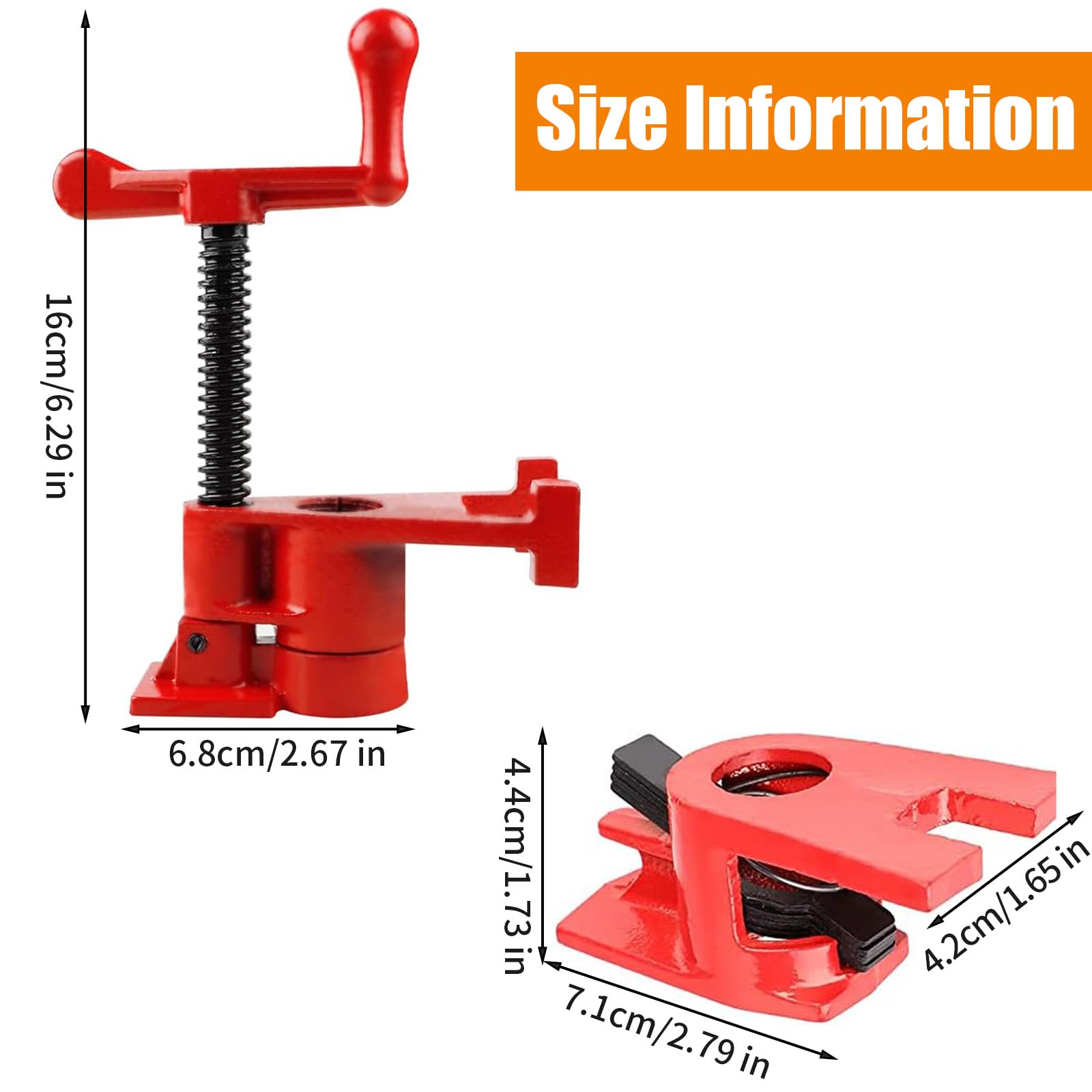 Abrazadera Tubo Carpintería para Tubo 3/4, Juego Abrazaderas Liberación Sujeción Rápida, Tornillo Metal para Banco Carpintero, Herramientas Madera Mano Bricolaje, Abrazadera Madera Hierro(Rojo)