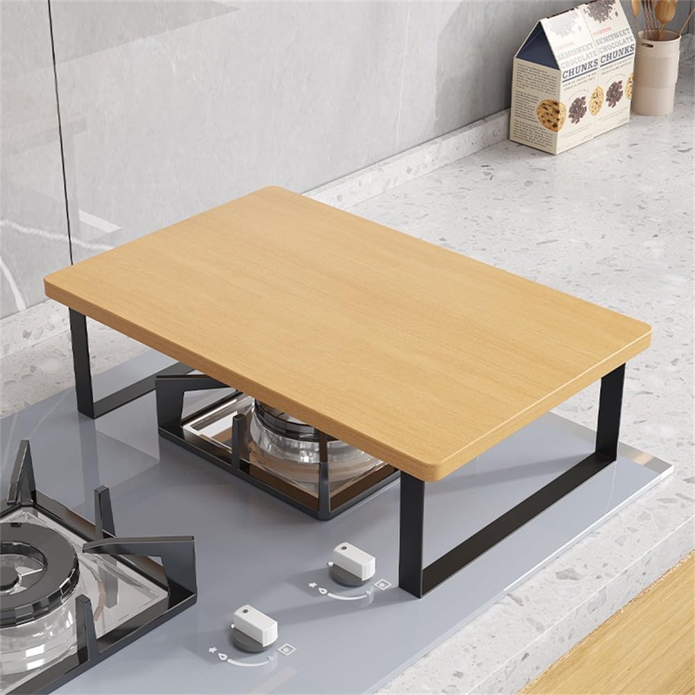 Supporto per forno a microonde in metallo e legno, organizer da cucina, con piedini antiscivolo, 30 x 40 cm, nero, bianco, giallo