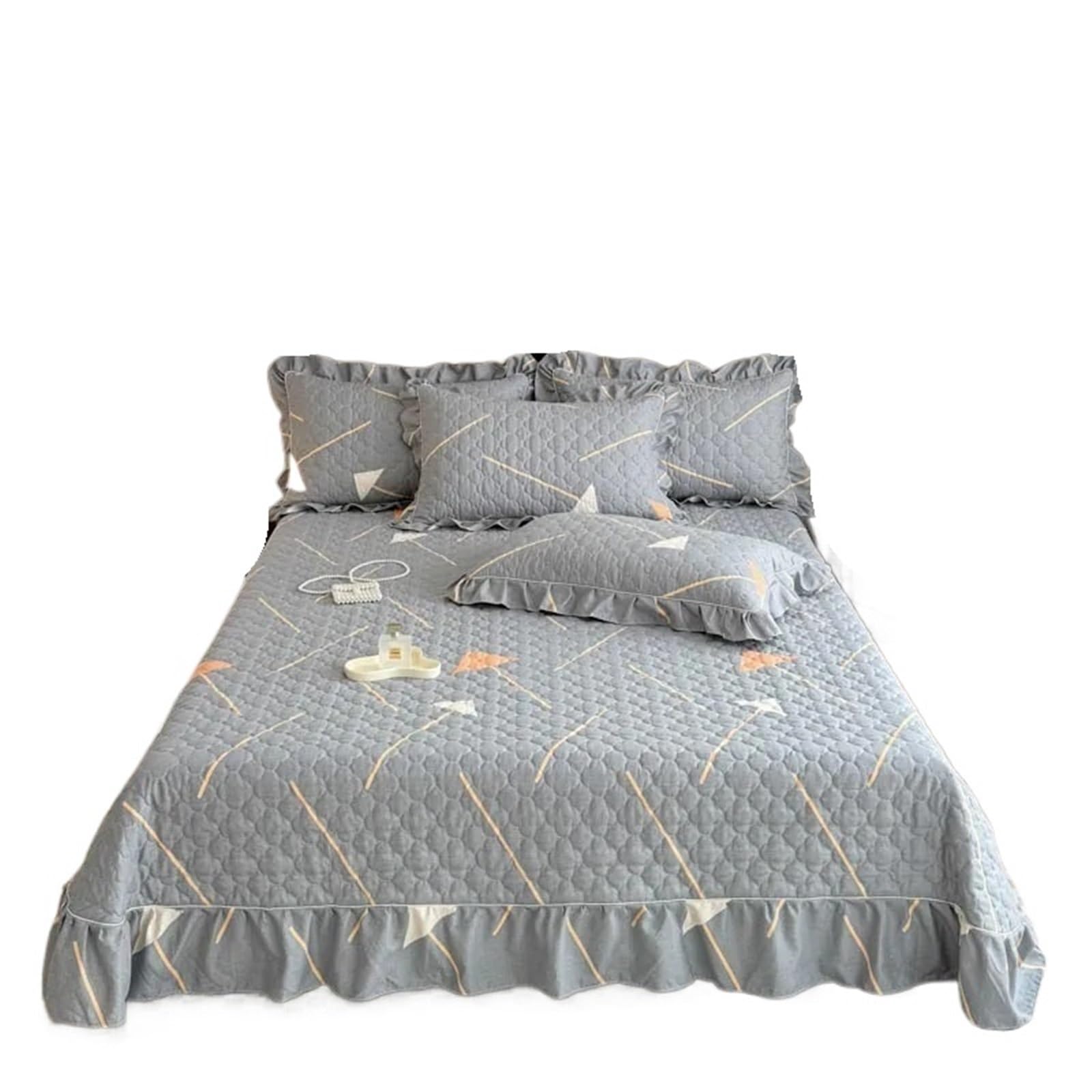 DAJGRHE Bedspread Quilted Bed Cover Ruffles Mattress Protector Thicken Linen(Color3)