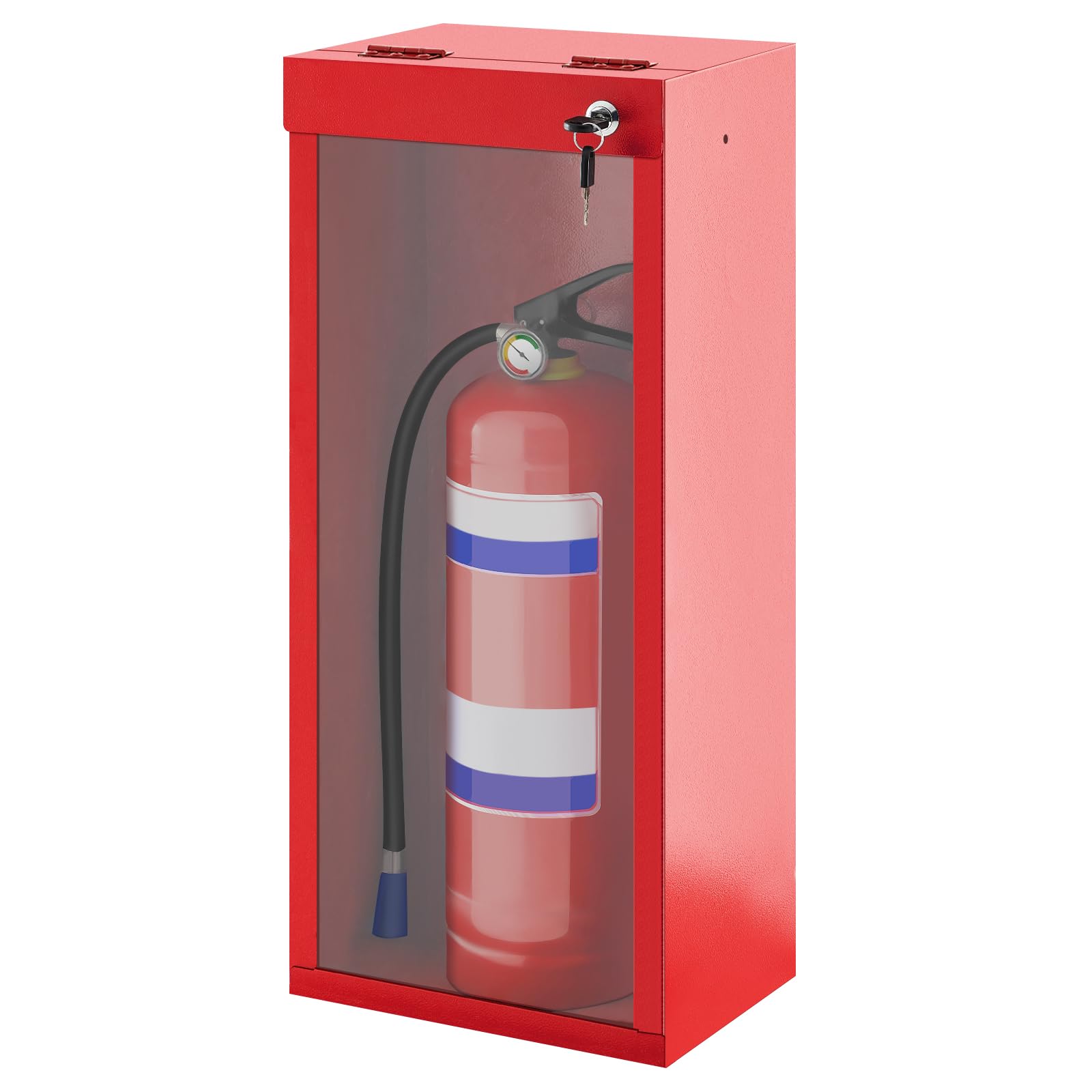Zonon Gabinete de extintor de incendios para montaje en pared y superficie, gabinete de acero, color rojo, funda para extintor de incendios con asa para interiores y exteriores, 24.75 x 10.25 pulgadas