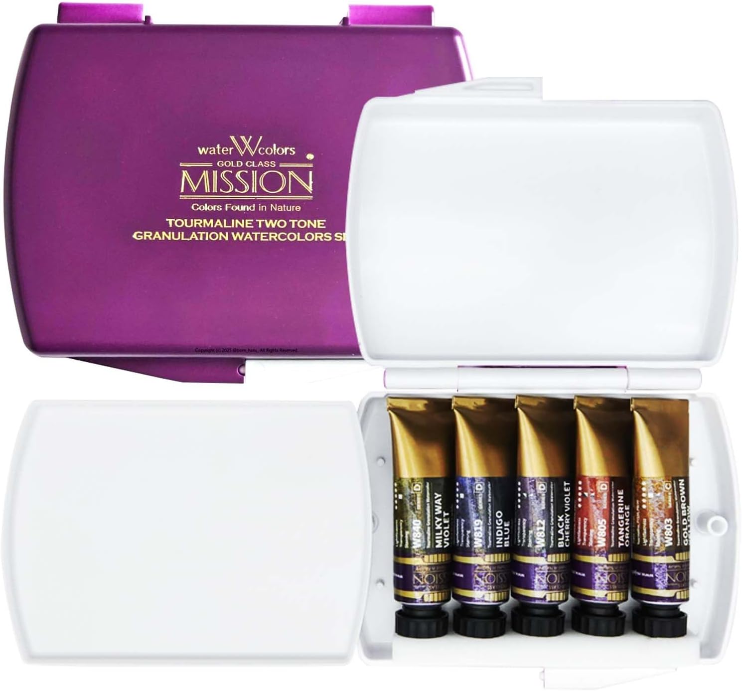 Mijello Mission Tourmaline Two-Tone Granulation Water Color Paint Unique texture Color retention Good Pigmentation for dramatic effect Art work & Craft_MGC-0405A_5 Colors (Autumn) Set