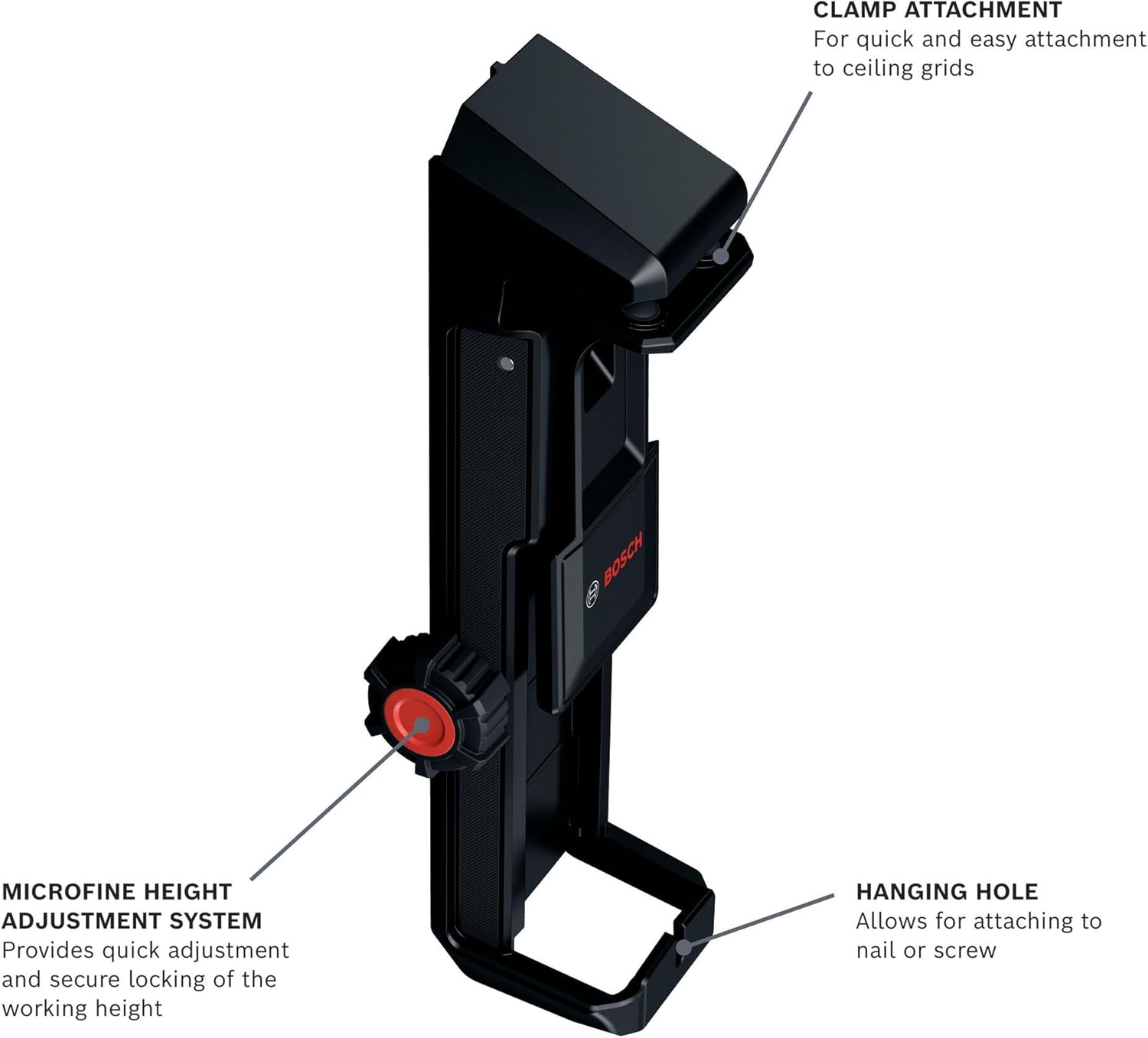 BOSCH DK20 Fine Adjustment Drop Ceiling Bracket - Secure and Versatile Mounting for Laser Measures with Microfine Height Adjustment