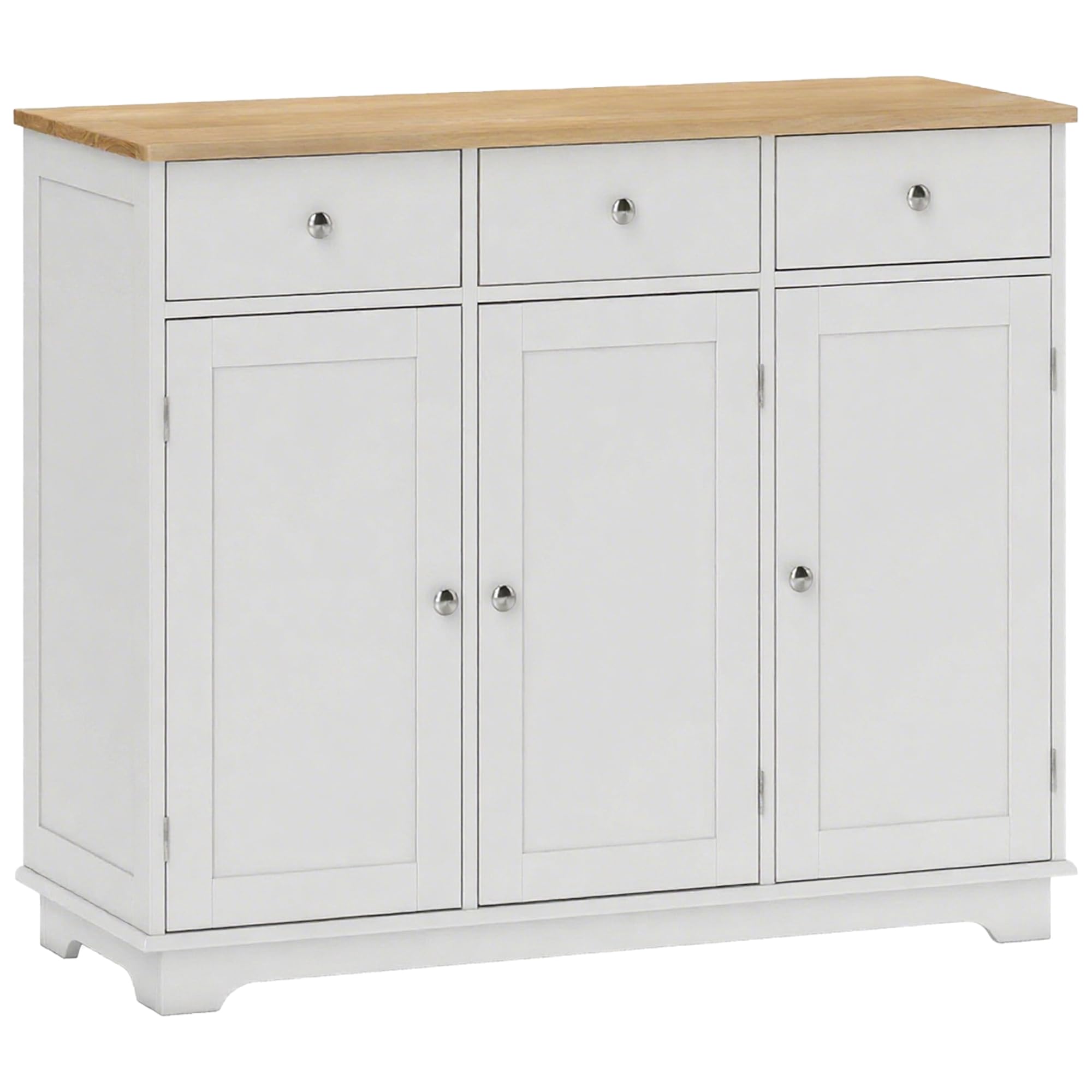 HOMCOM Sideboard Buffet Cabinet with Storage, 40" Kitchen Cabinet with Adjustable Shelves, 3 Drawers and 3 Doors, Coffee Bar Cabinet with Rubberwood Tabletop, White