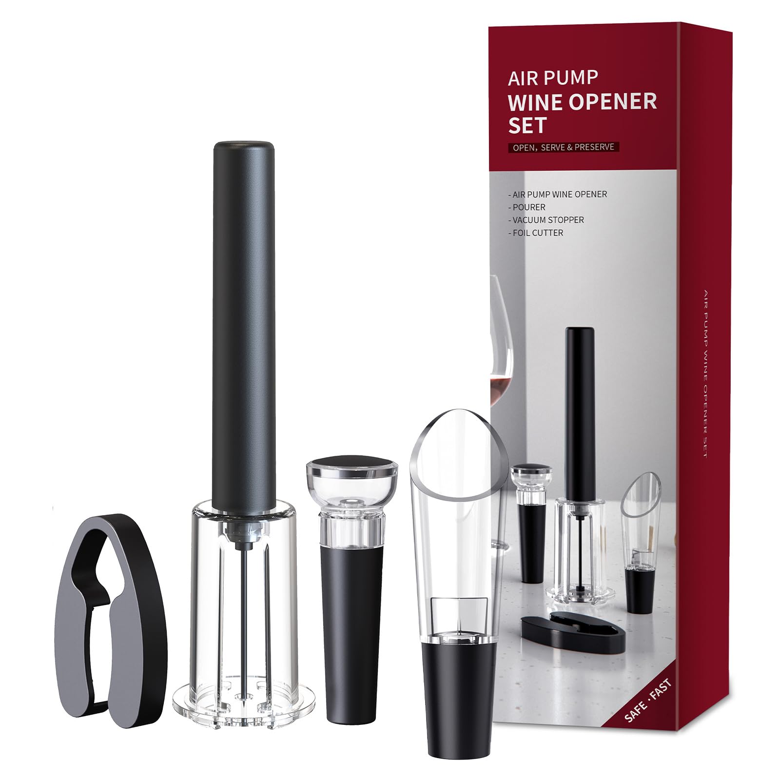 Tycoonest 2-en-1 Tire Bouchon Pompe à Air Avec Coupe-Capsule