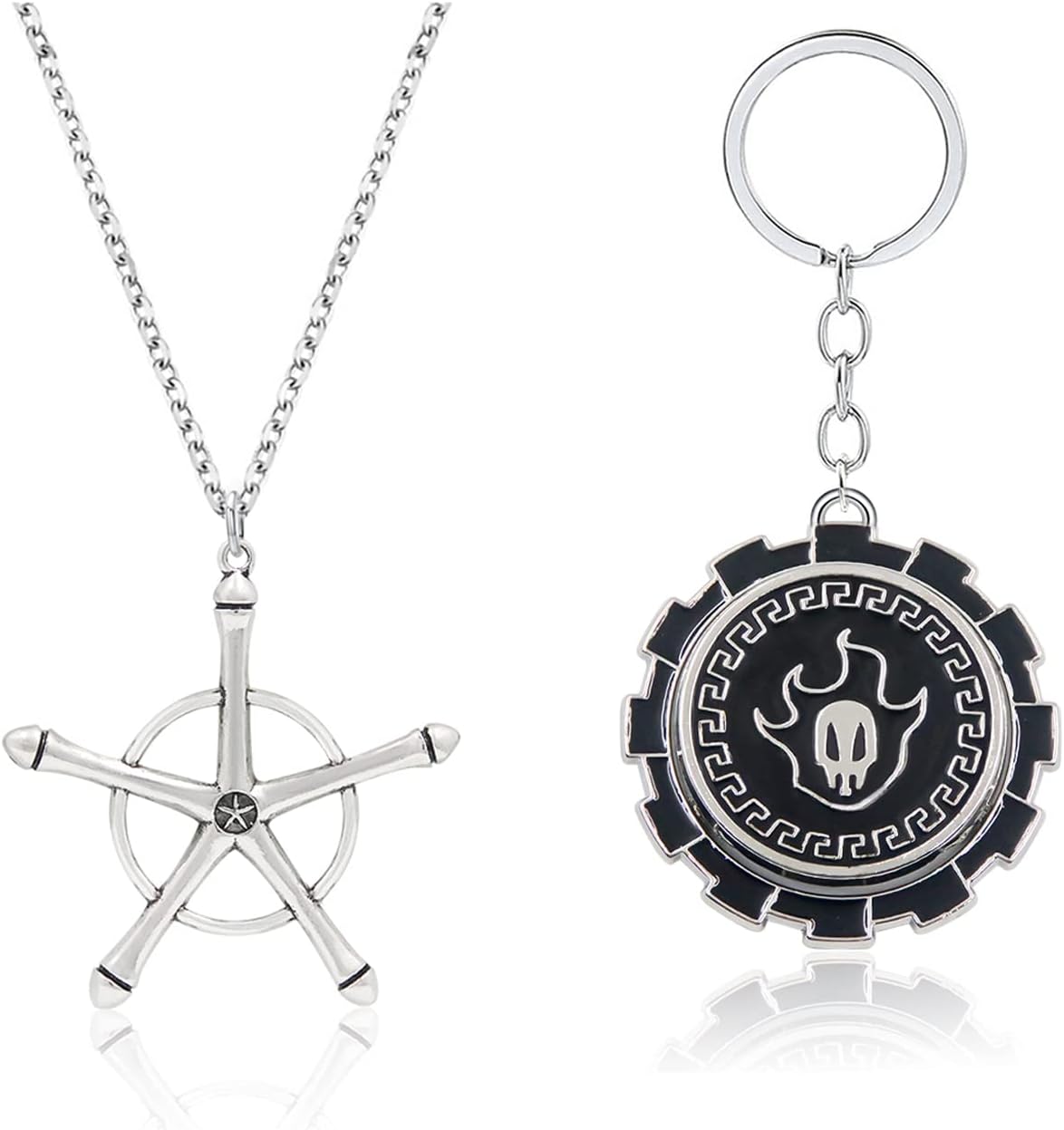 Anime Bleach Necklace - Ichigo Kurosaki Black Flaming Shinigami Keychain - Cosplay Gifts for Men Women