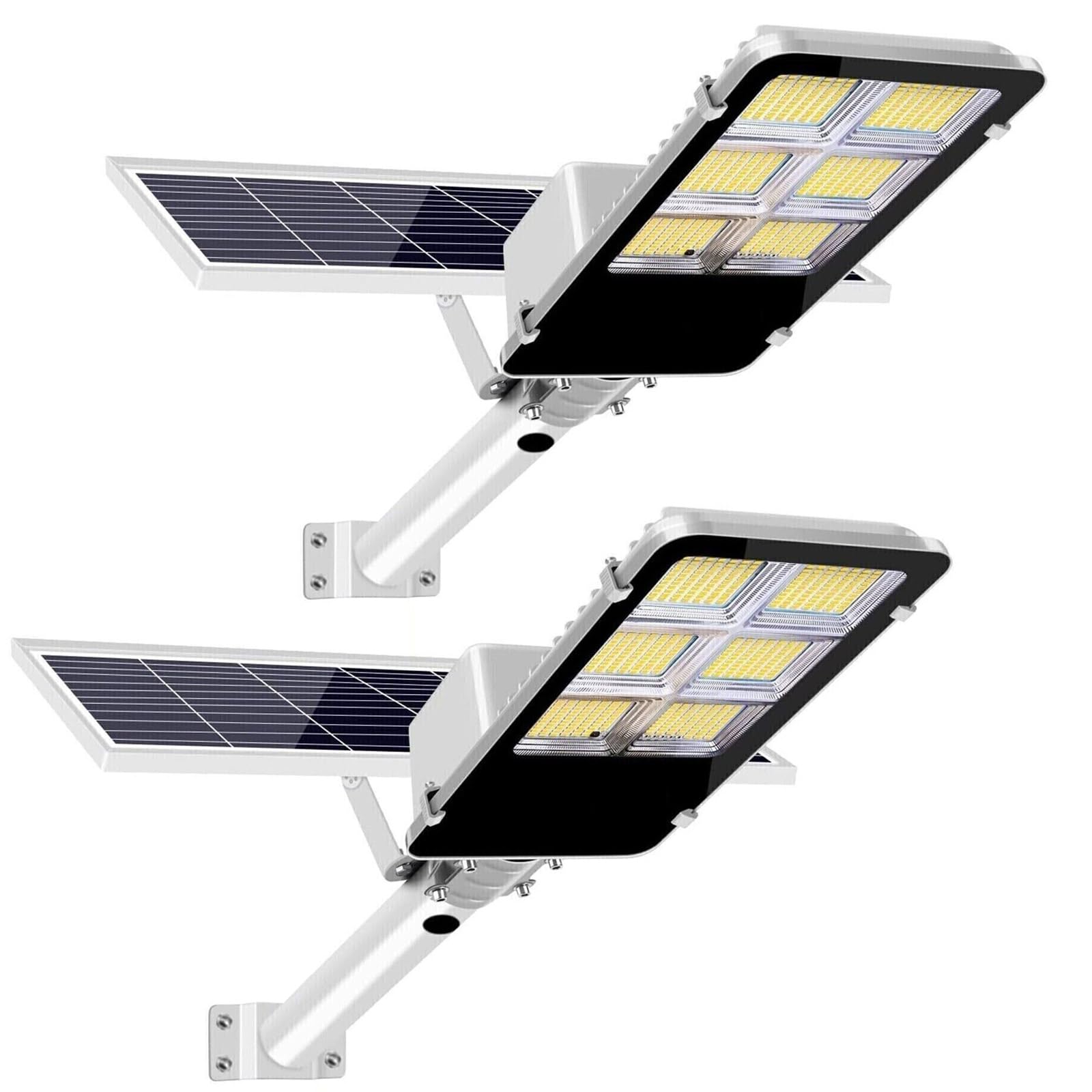 LAMPIONE SOLARE 600W FARO LED SMD CON PANNELLO SOLARE TELECOMANDO SENSORE CREPUSCOLARE ILLUMINAZIONE IP65 COLORE BIANCO FREDDO 6550K KIT DI 2 PEZZI