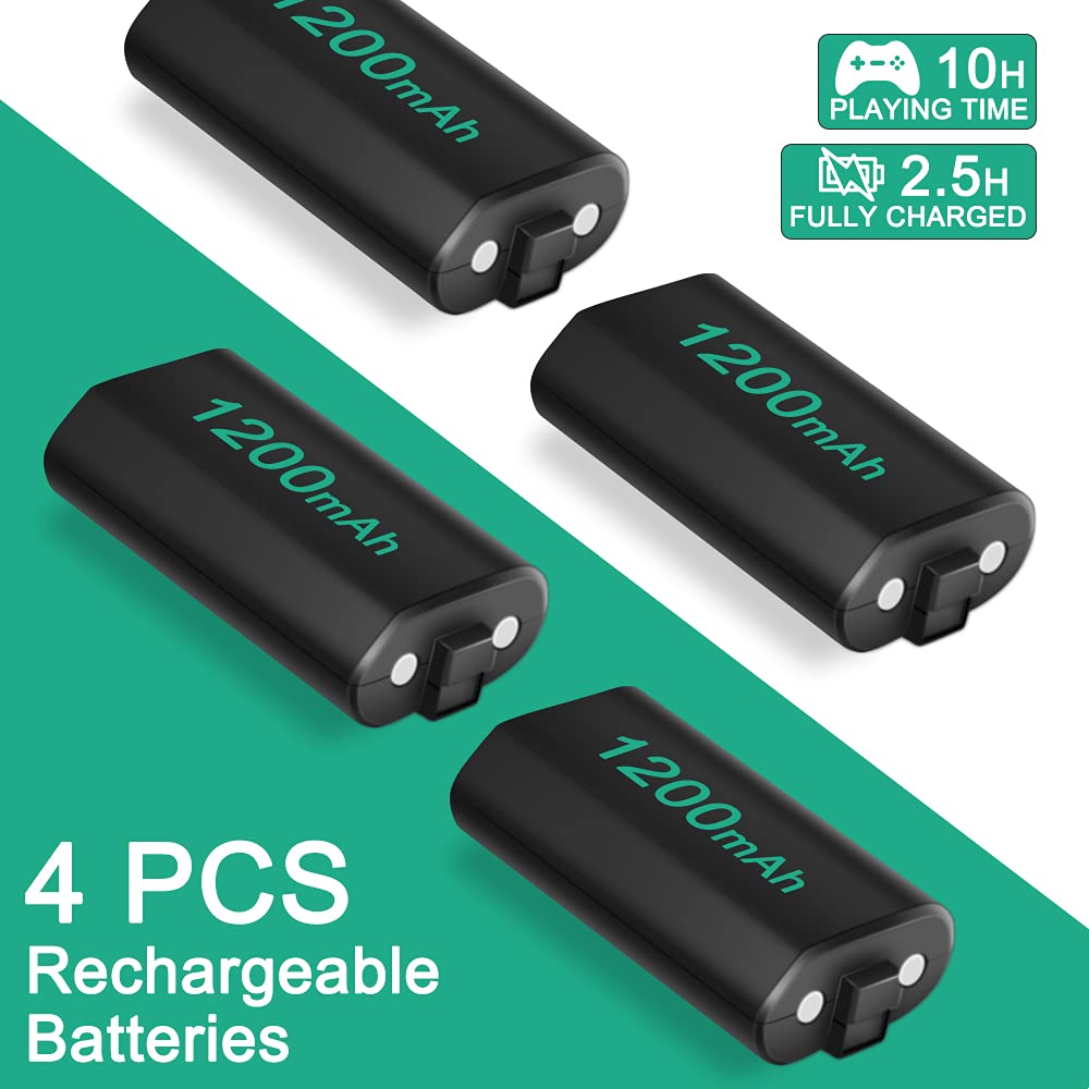 TechKen Lot de 4 batteries rechargeables pour manette Xbox Series X|S Xbox One Elite, 4 batteries 1200 mAh