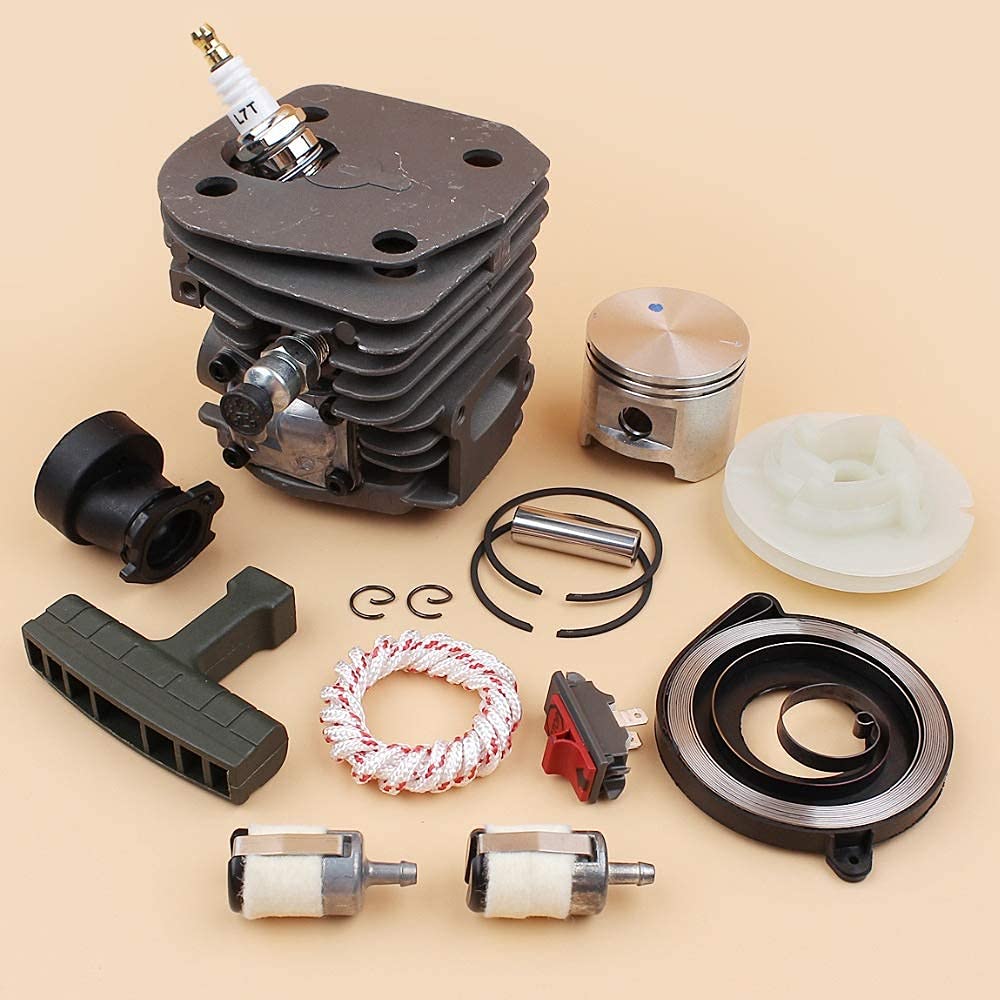 45mm Cilindro Pistone Regolatore Catena Molla Recoil Puleggia Aspirazione Set Compatibile con Husqvarna 340345350346 346XP 351 Pezzi di Ricambio Motosega