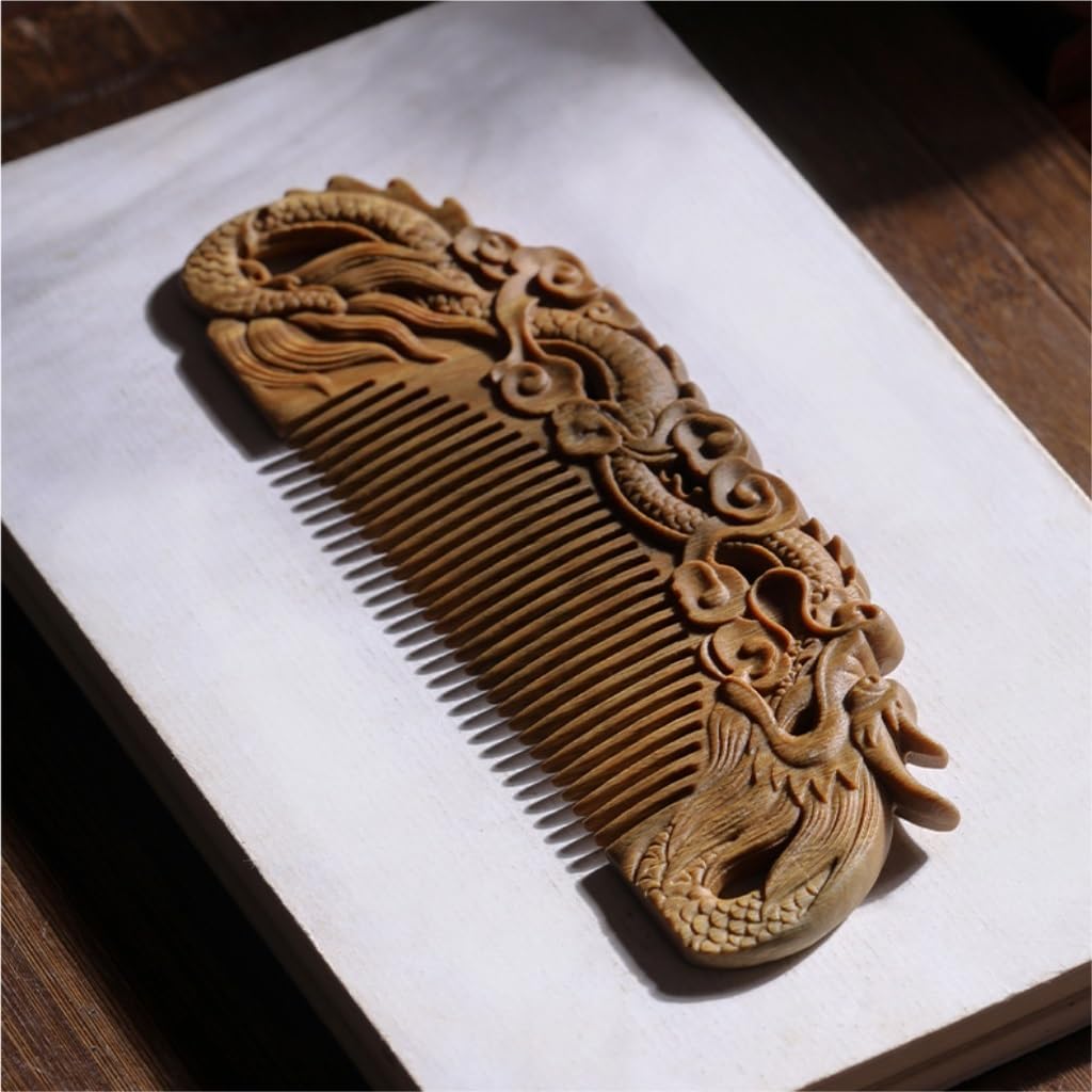 Peruka Grzebień Dragon Carved Comb Solid Wood Short Hair Comb Long Hair Comb Suitable for Beard, Hair, Styling Design Duże grzebienie do włosów