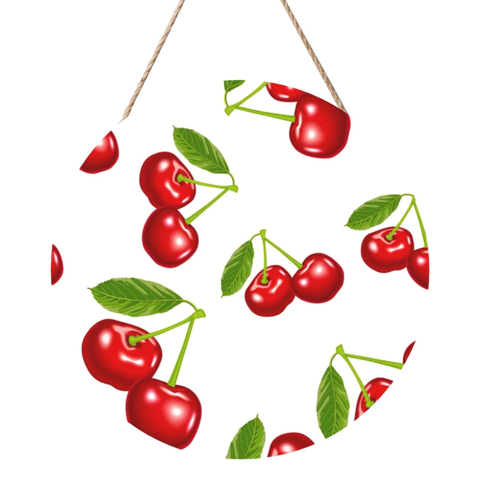 InOmak Cherry Pattern, Round Wood Panel Painting 12 in, Wall Hanging Painting For Home