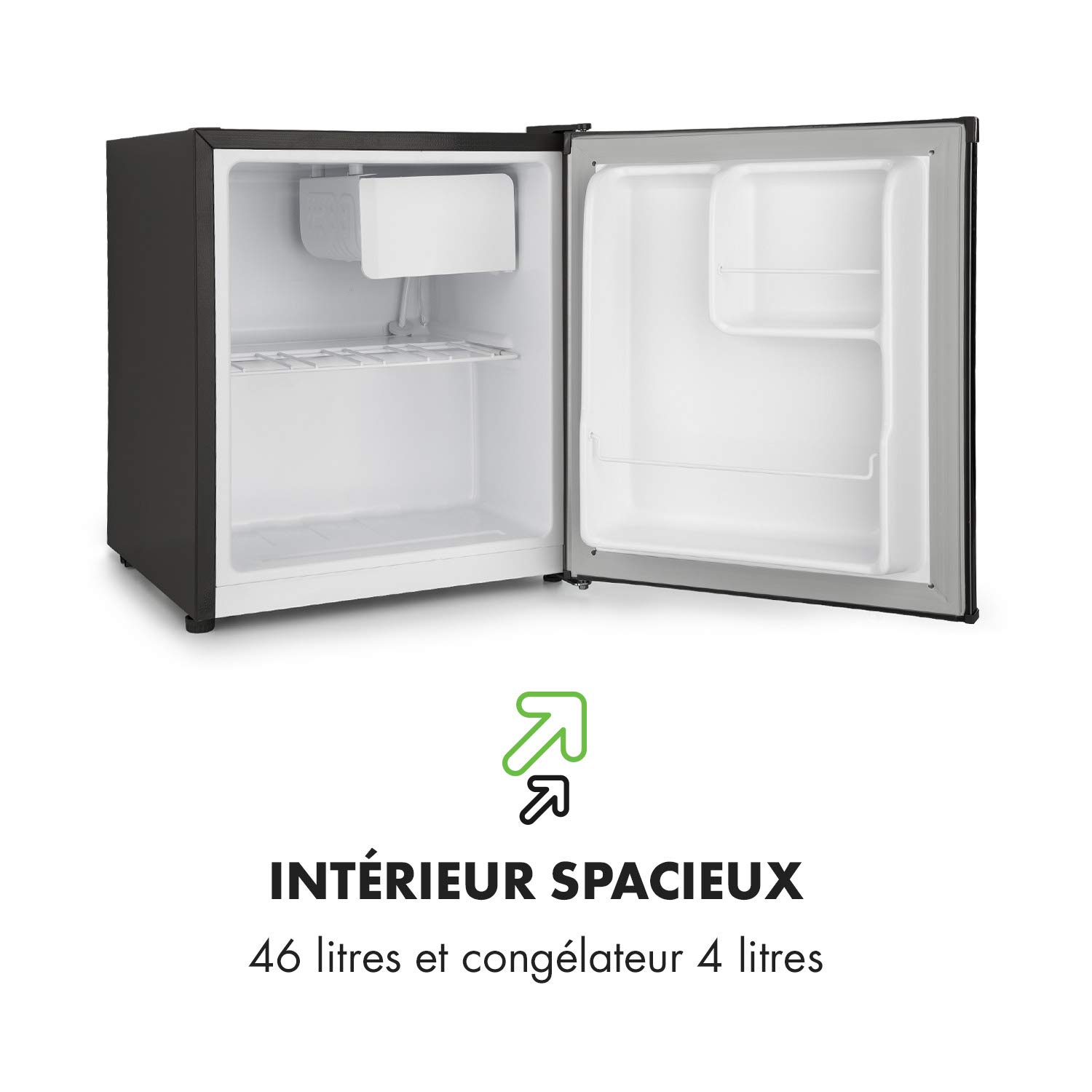 KLARSTEIN Snoopy Eco Mini-Réfrigérateur avec Congélateur, Capacité 46 L, Compartiment Congélateur 4 L, 41 dB Silencieux, Économe en Énergie 84 kWh/an, Noir