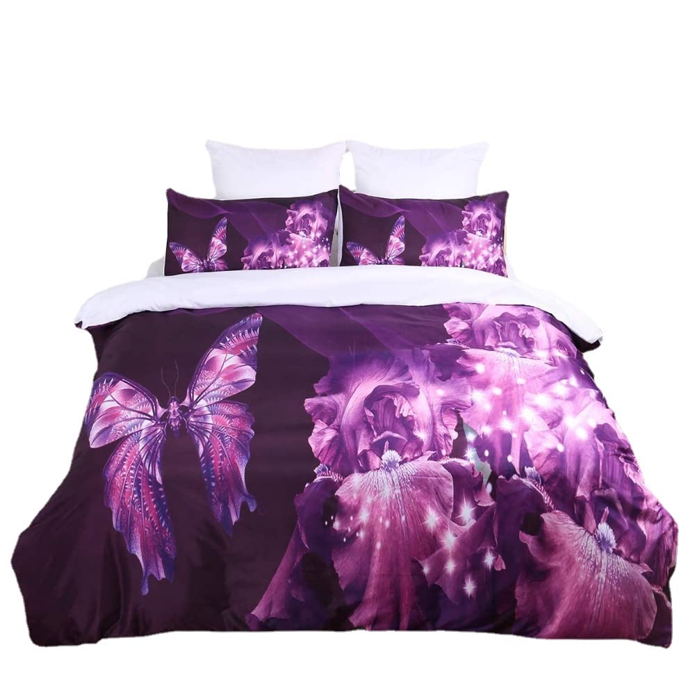 Housse de couette papillon fleur 135x200 microfibre
