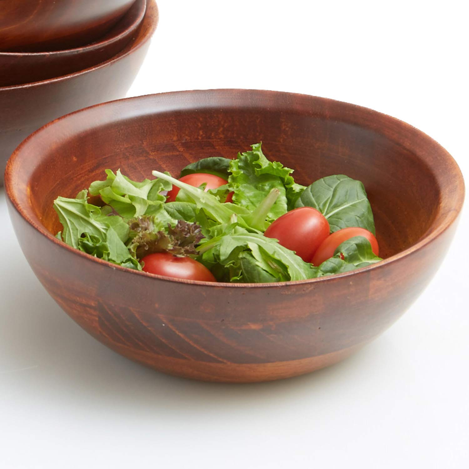 Woodard & Charles 4 Piece Individual Wood Salad Serving Bowls for Salad, Snacks, Fruit, Chips or Candy, 7