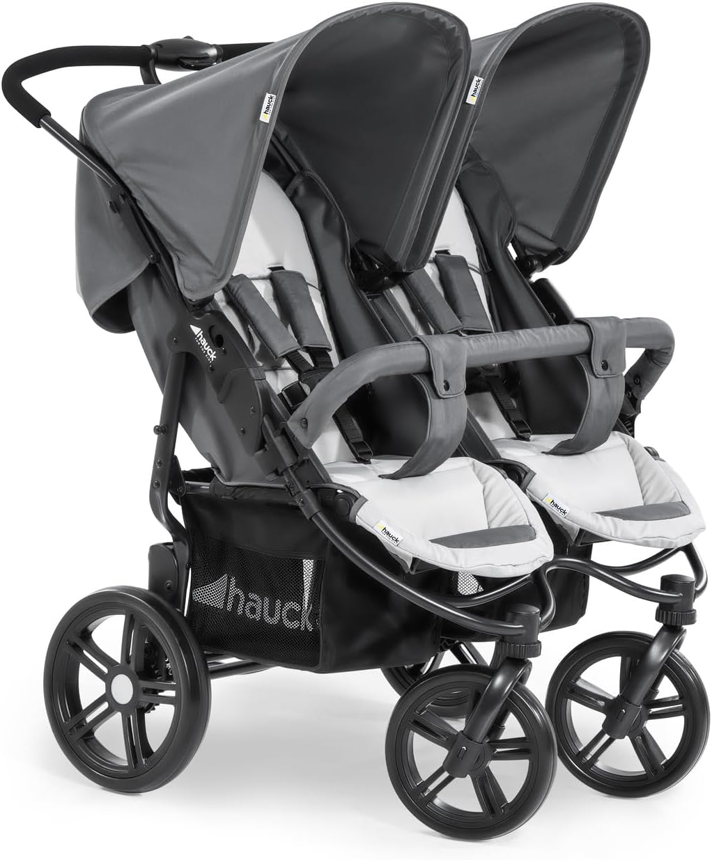 Hauck Double Pushchair Roadster Duo SLX / Up to 36 kg / Siblings or Twins / Fully Reclining / From Birth / One Handed Folding / Large Wheels / Sturdy / XL Shopping Basket / Grey