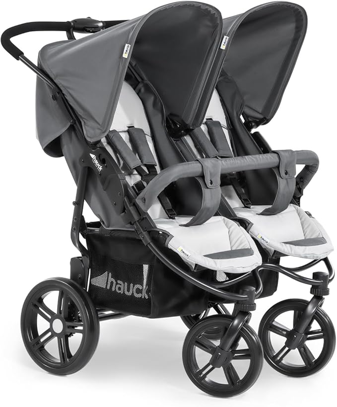 hauck Roadster Duo SLX Passeggino Gemellare - Passeggino Doppio Dalla Nascita Fino a 30 kg, Compatibile con Navicella Morbida 2in1 - Pieghevole, Compatto - Grigio, Argento