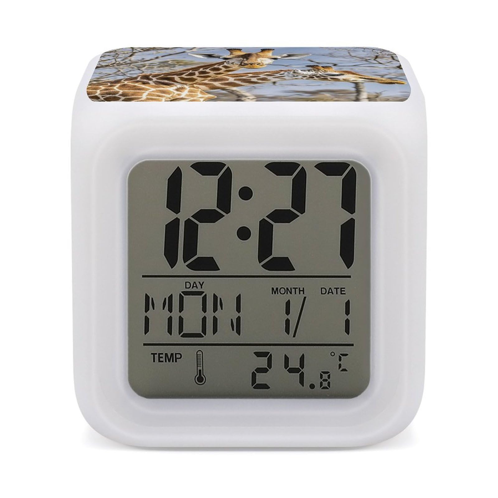 FekiLoot Giraffe Alarm Clock, Personalized Cube LED Wake Up Clock with Temperature Display, 7 Color Changing Night Light Digital Clocks for Bedroom Office Decor & Heavy Sleepers