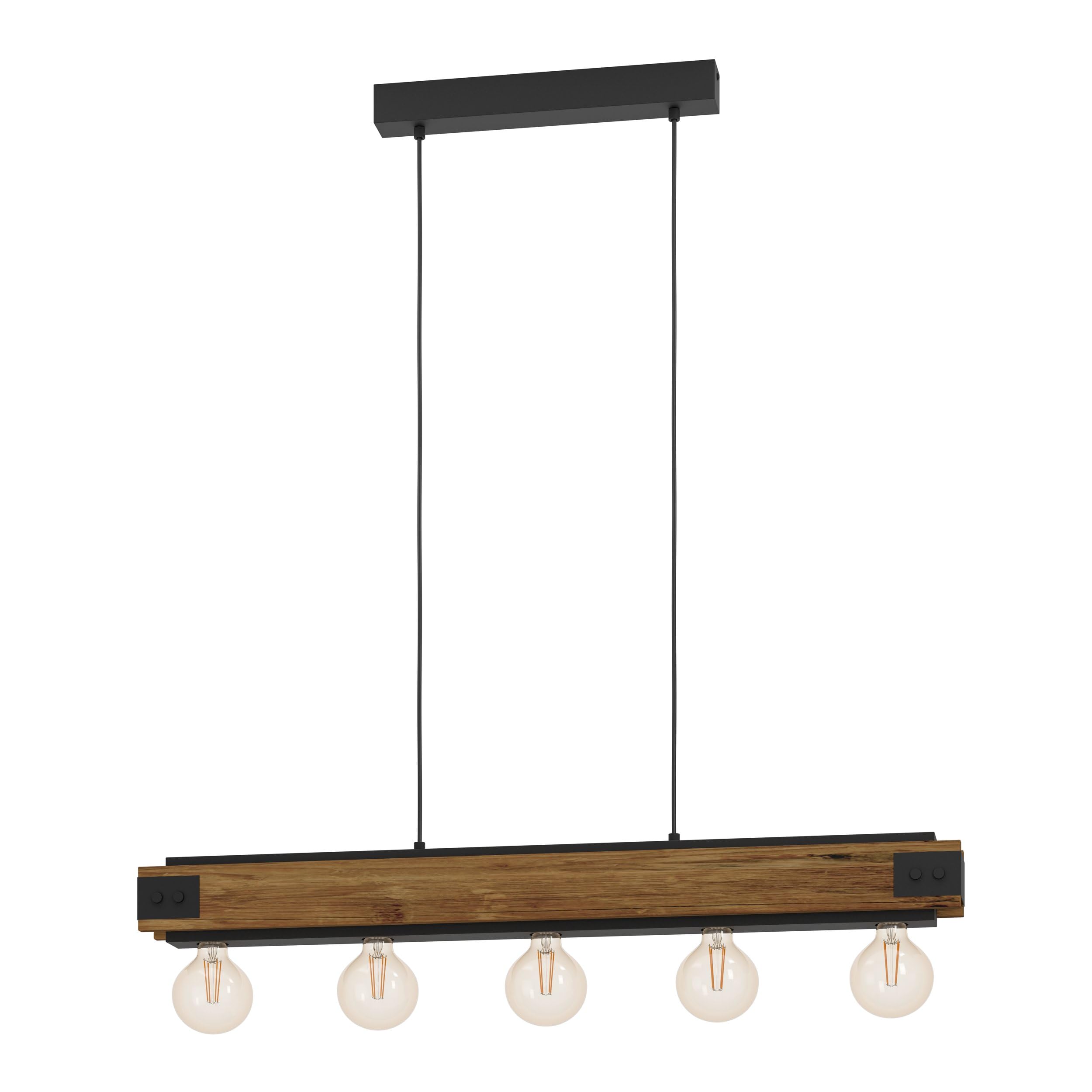 Eglo Black Layham Five Lamp Linear Pendant In With Natural Wood