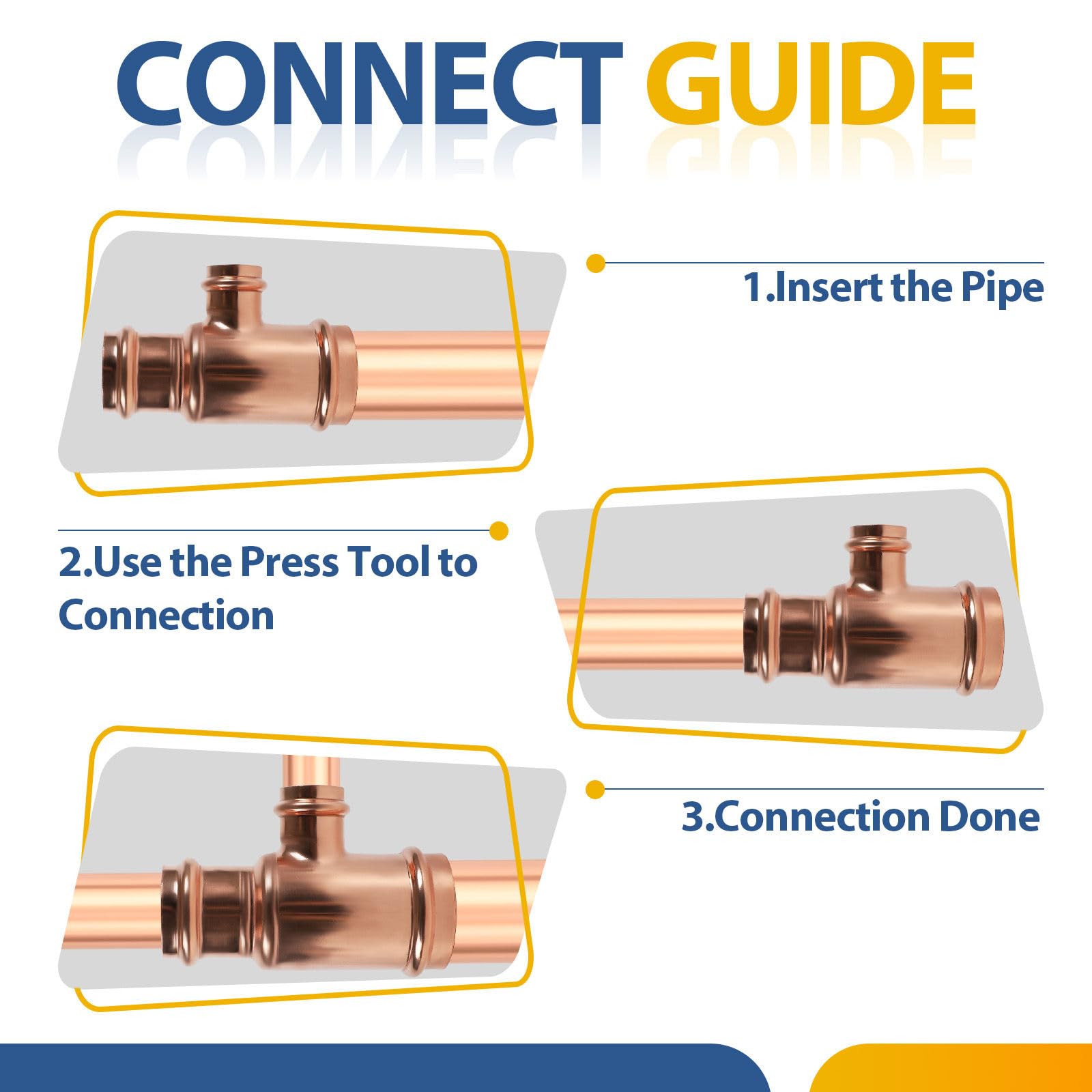 Paquete de 40 Conectores en T reductores de Cobre GUOFIS, 1-1/4" P x 1" P x 1/2", Conector en T Reductor de presión para plomería, derivación de transición de tamaño de tubería de Tres vías