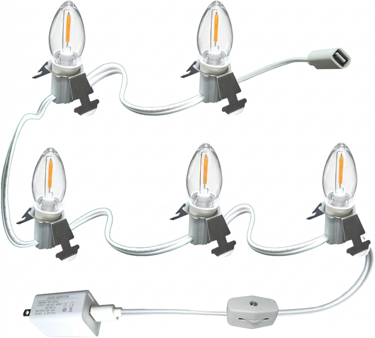 DC5V Low Voltage Safety C7 Blow Molded Warm LED Light Accessory Cord Compatible with Department 56 6005527 6005528 Village Collection,Village Houses,Christmas Village (10 Output)