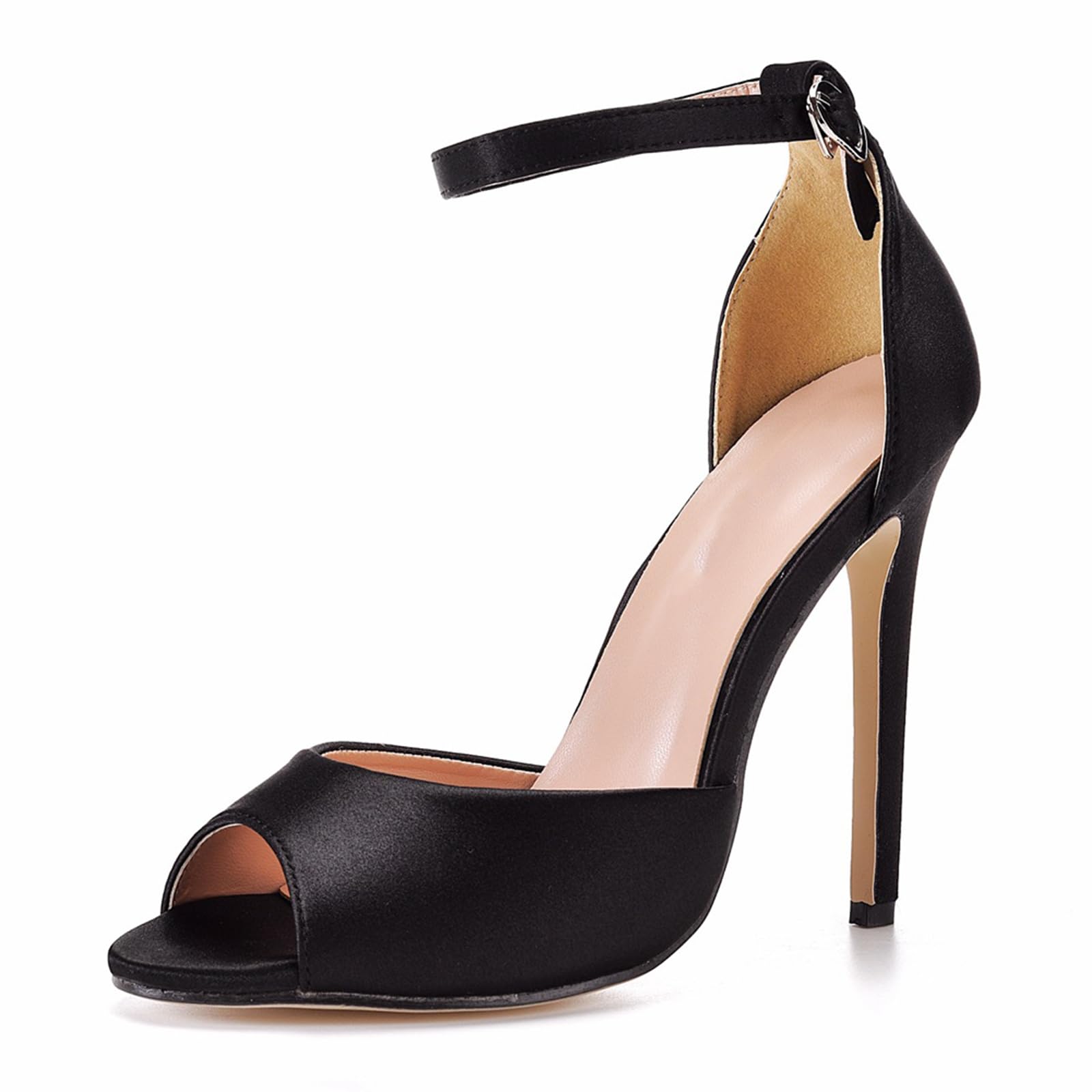 Sandali da Donna con Cinturino alla Caviglia, Punta Aperta, Tacco 11CM, Fibbia, Raso, da Sera, Festa, Ballo, Matrimonio, Scarpe da Sposa